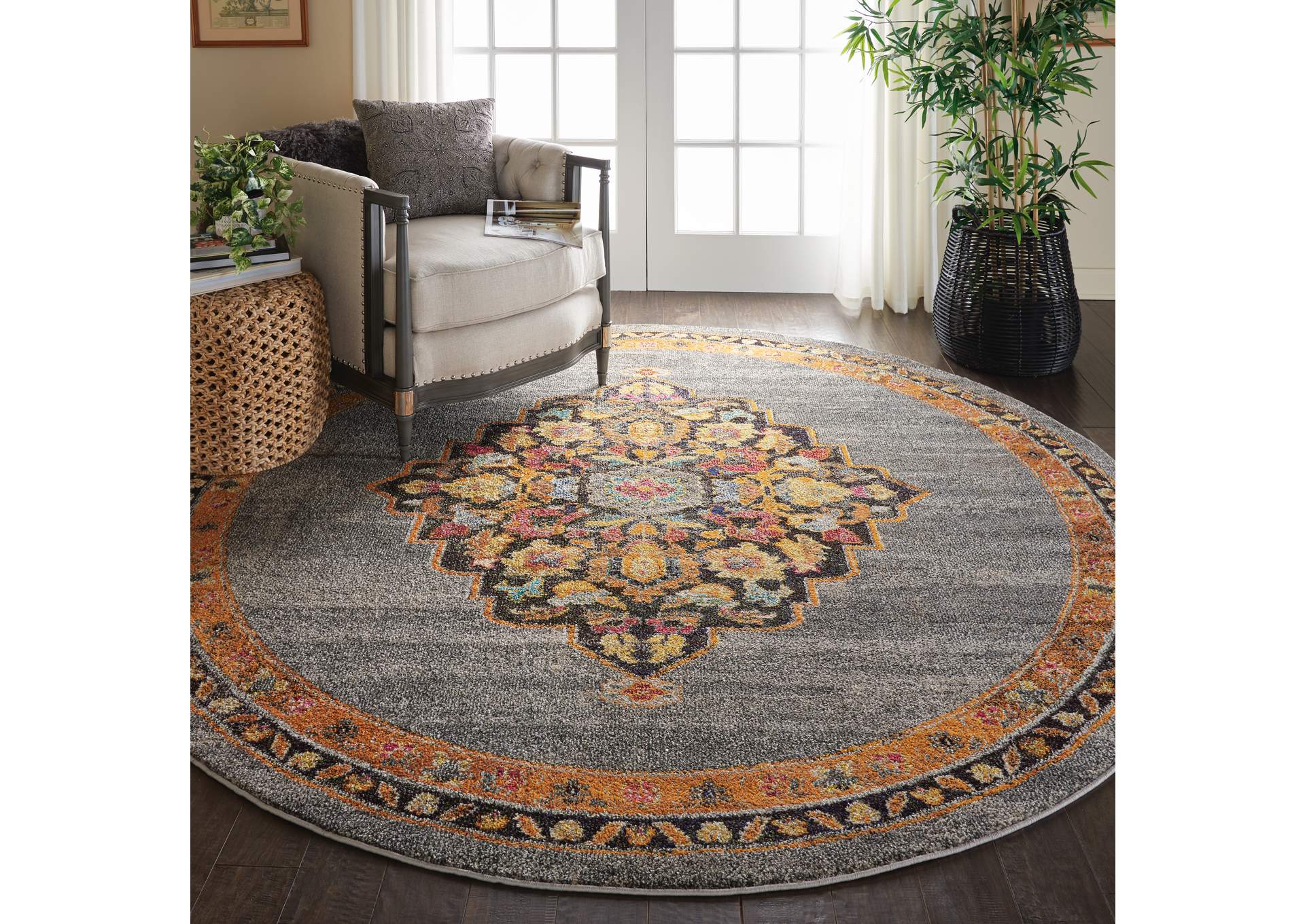 Nourison Passionate PST01 Grey Multicolor 8' Round Large Rug,Nourison