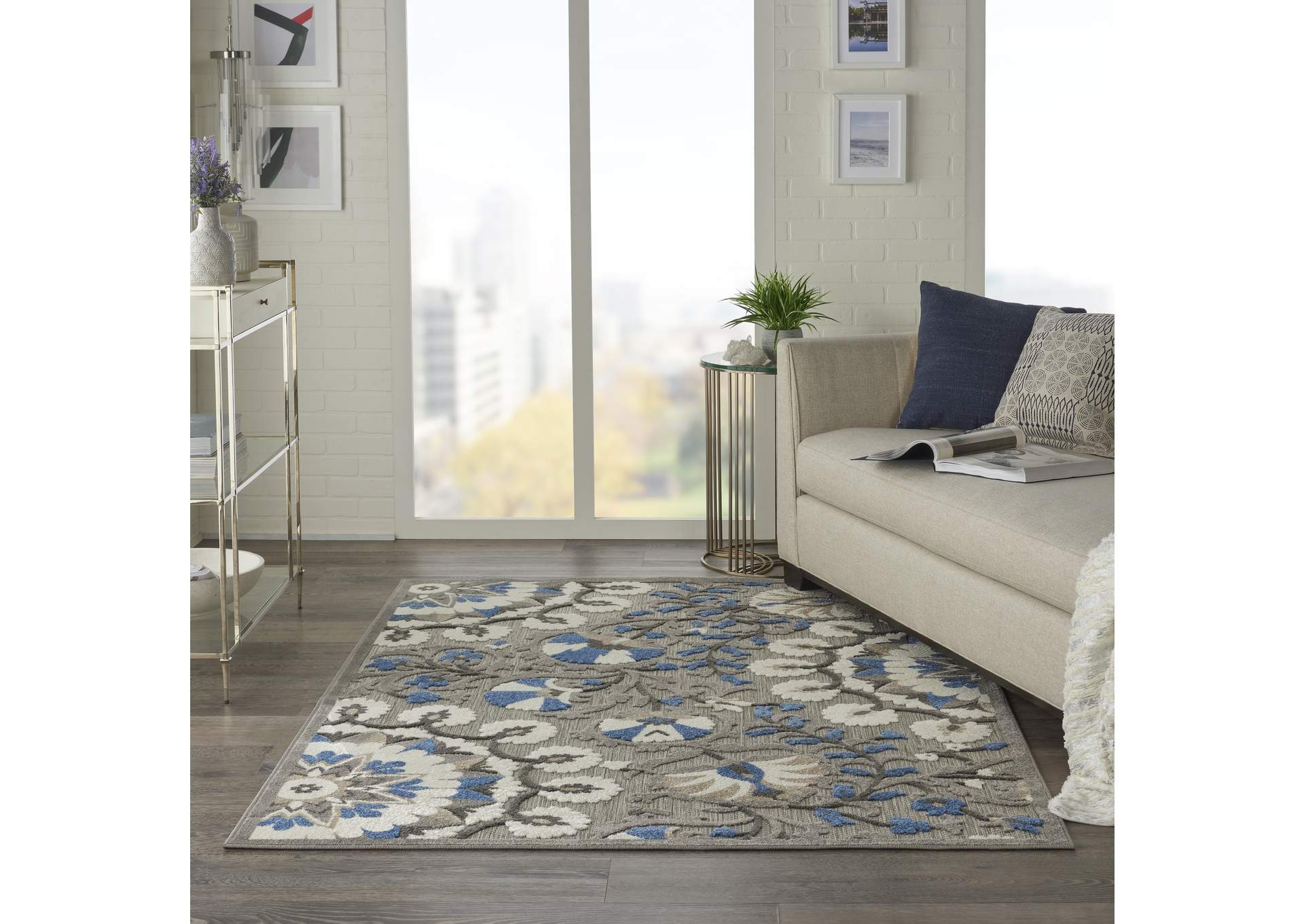 Nourison Aloha 4'x6' Grey Patio Area Rug,Nourison