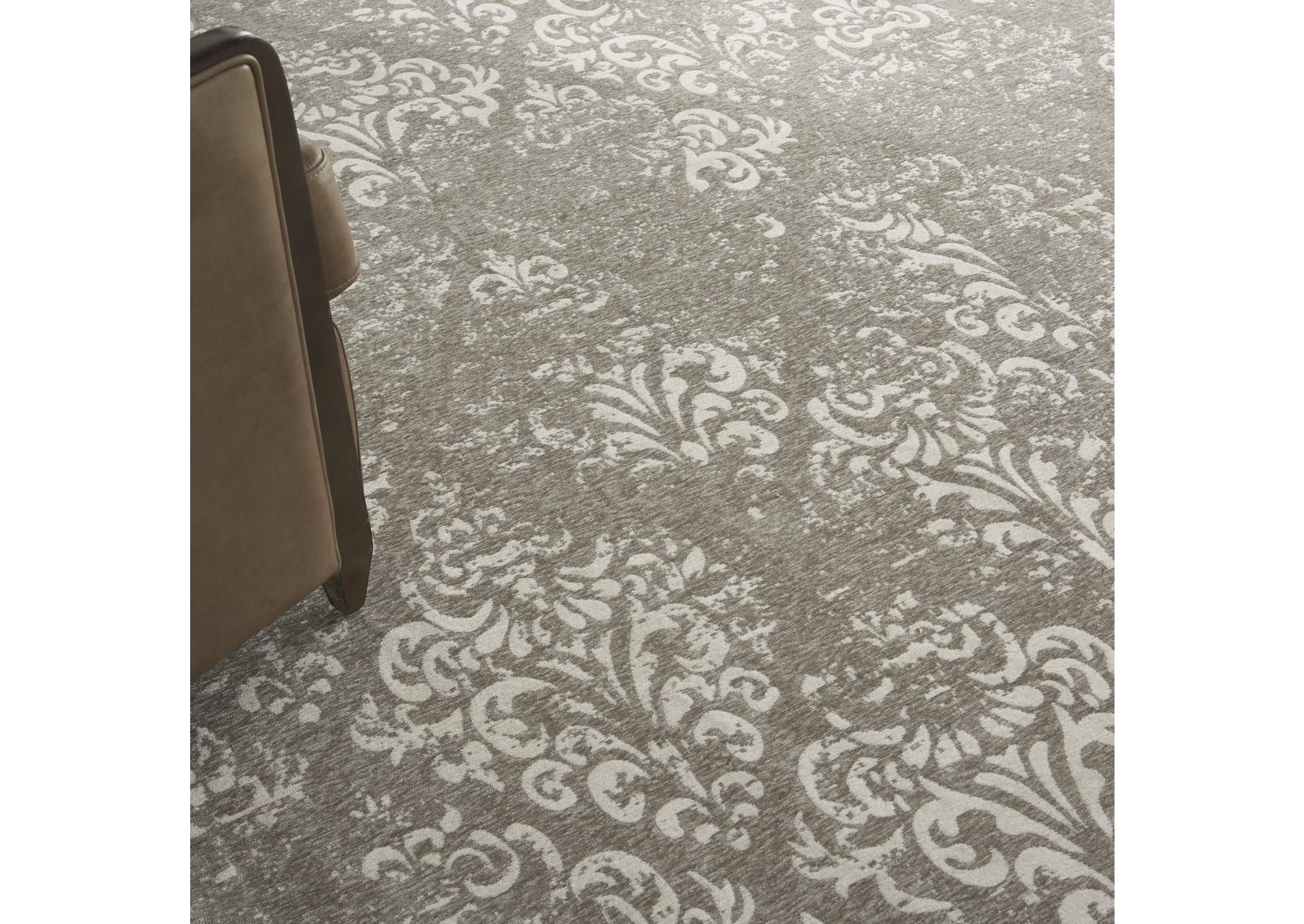 Nourison Damask DAS03 Grey and White 8'x10' Large Flat Rug,Nourison