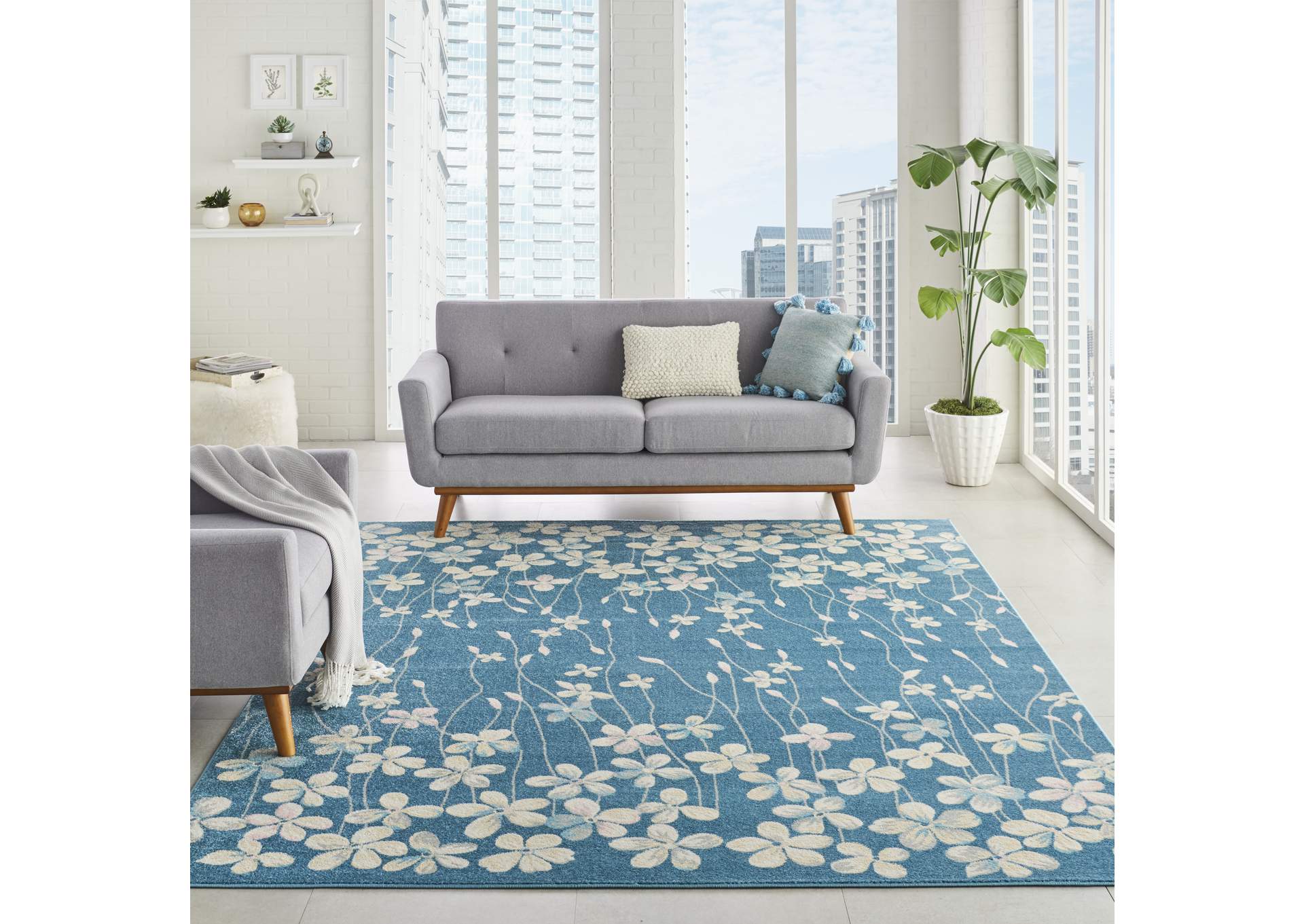 Nourison Tranquil TRA04 Turquoise Blue 8'x10' Large Rug,Nourison