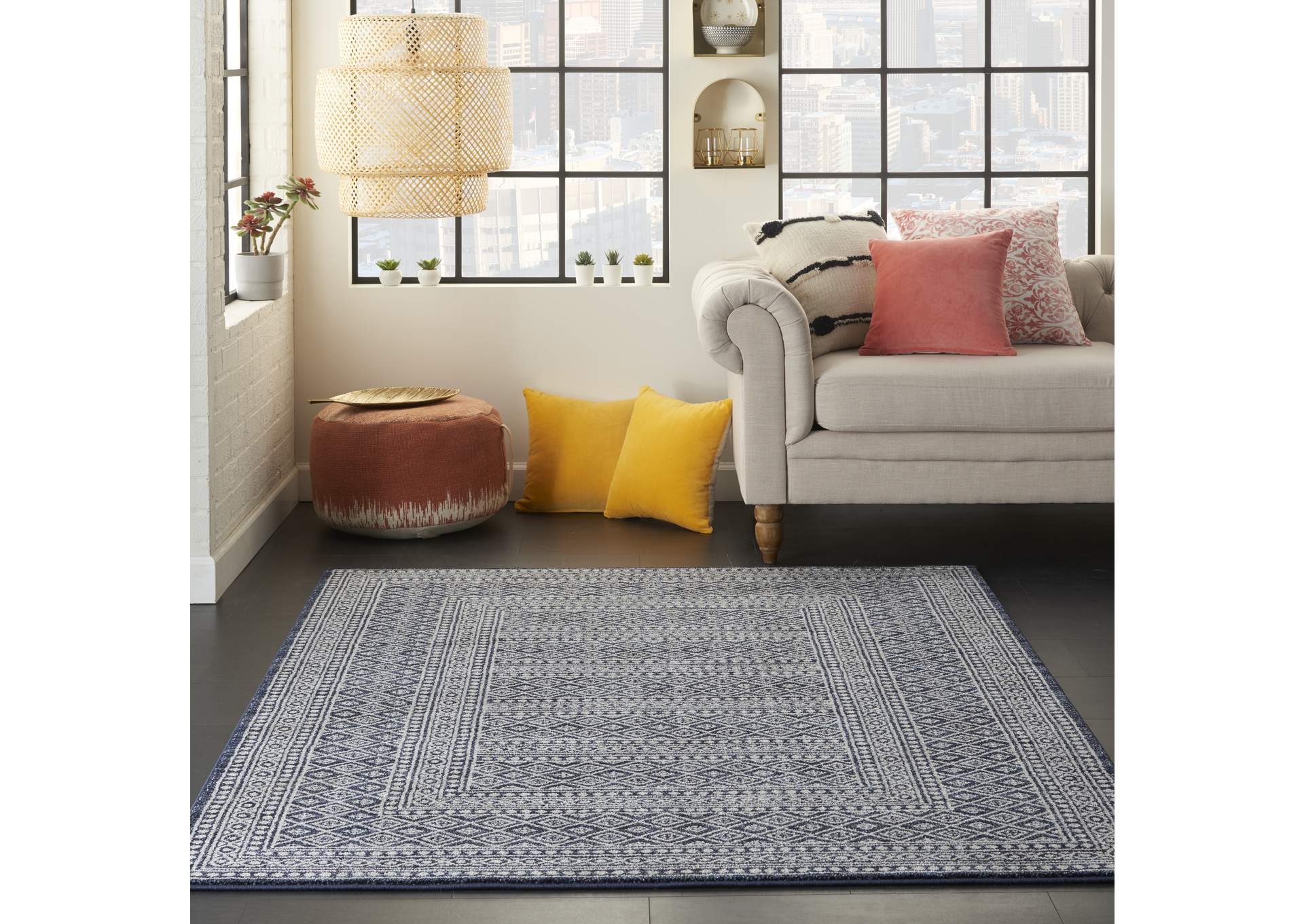 Nourison Palermo 5' x 7' Navy and Grey Distressed Bohemian Area Rug,Nourison