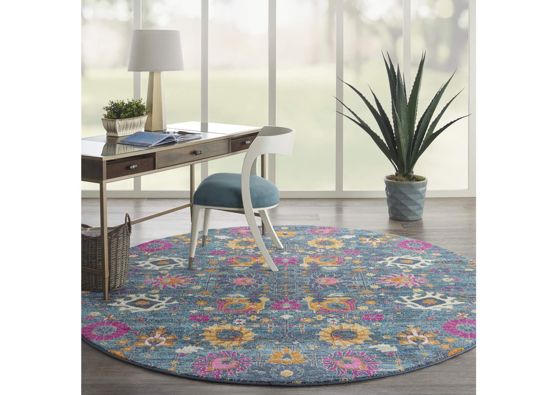 Nourison Passion PSN01 Blue Multicolor 8' Round Hallway Rug,Nourison