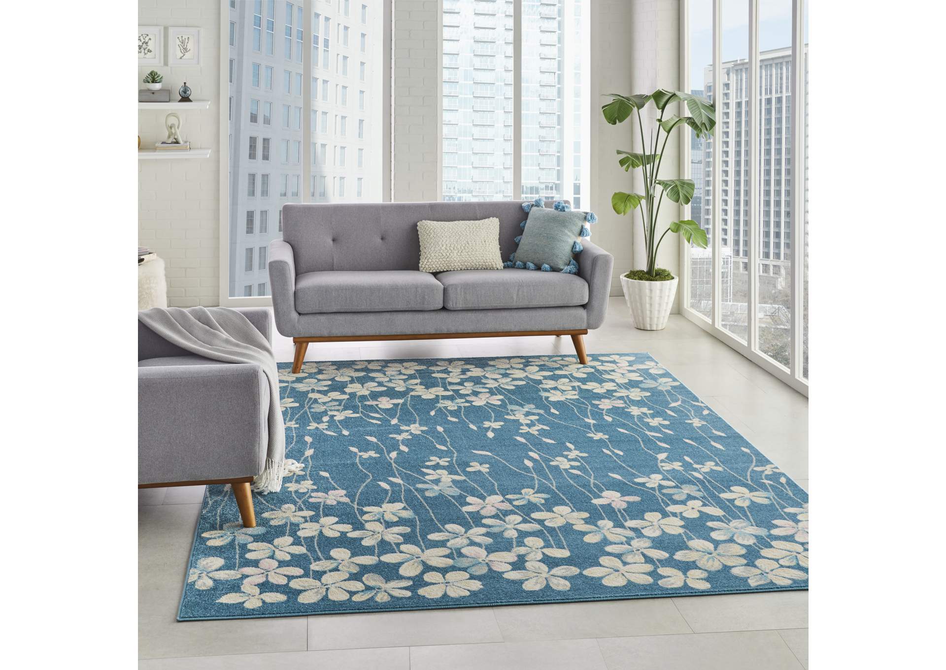 Nourison Tranquil TRA04 Turquoise Blue 8'x10' Large Rug,Nourison