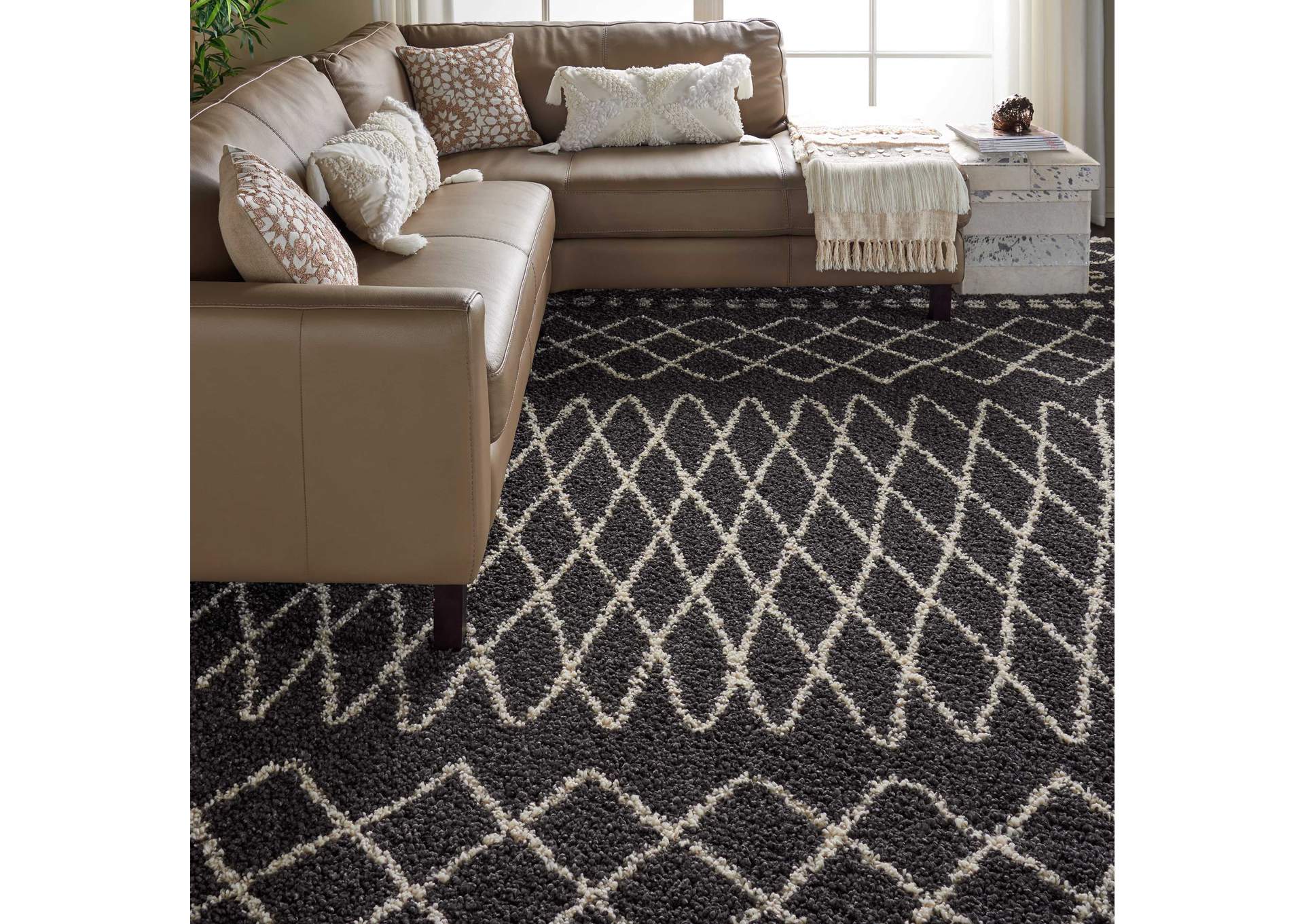 Nourison Moroccan Shag MRS02 Black 9'x13' Oversized Rug,Nourison
