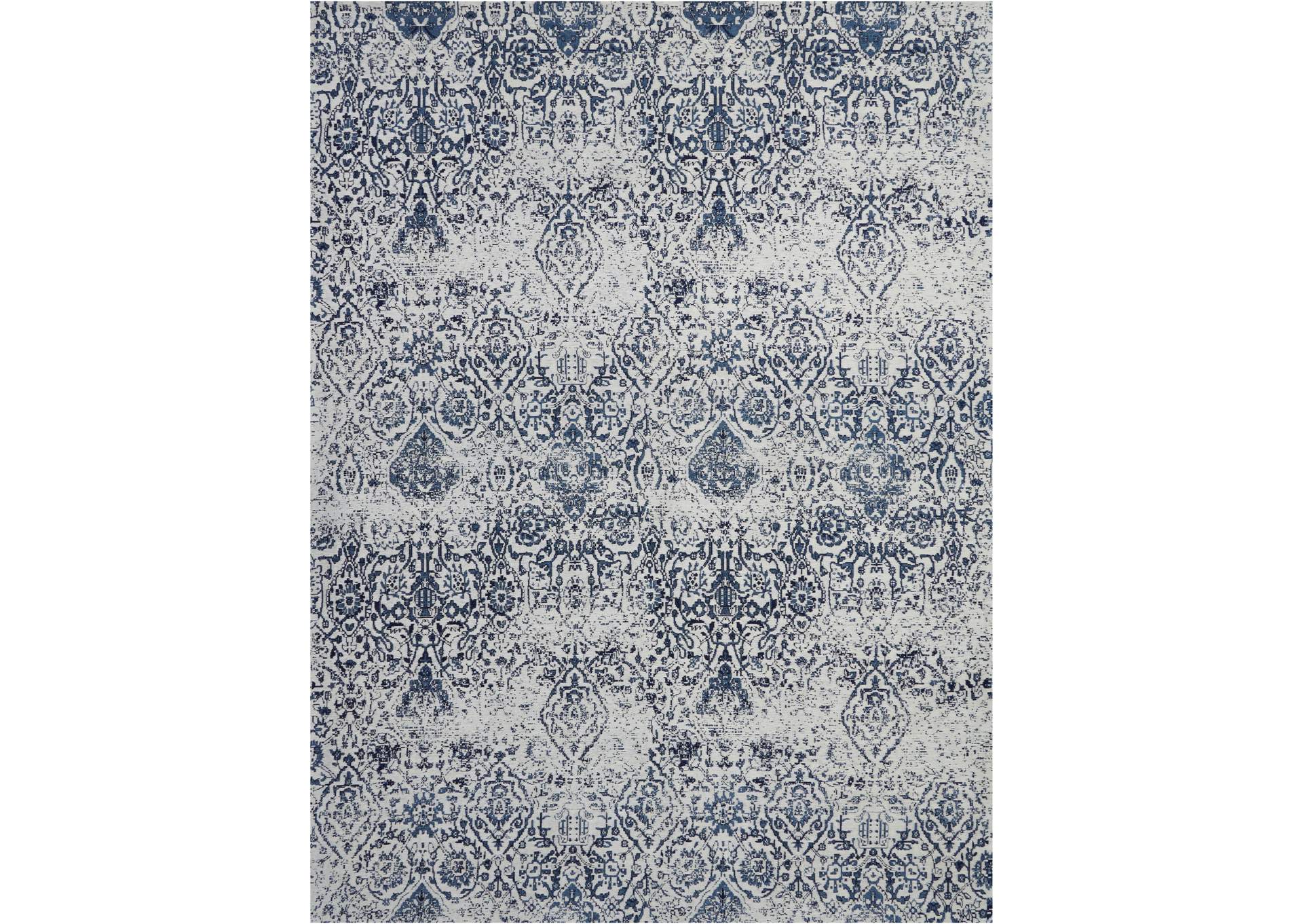 Nourison Damask DAS06 Dark Blue and White 9'x12' Oversized Flat Weave Rug,Nourison