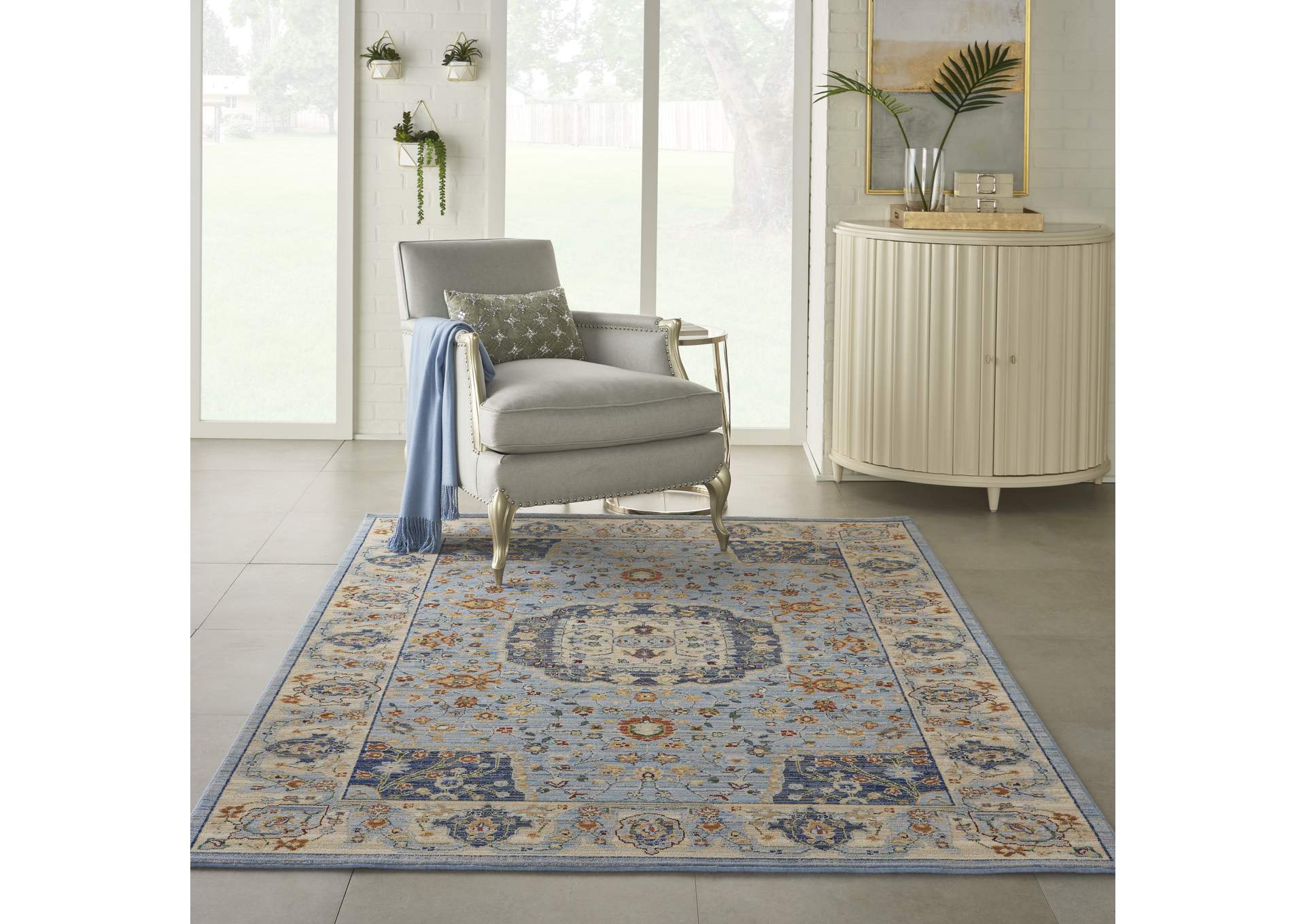 Nourison Majestic 6'x8' Light Blue Multicolor Persian Area Rug,Nourison