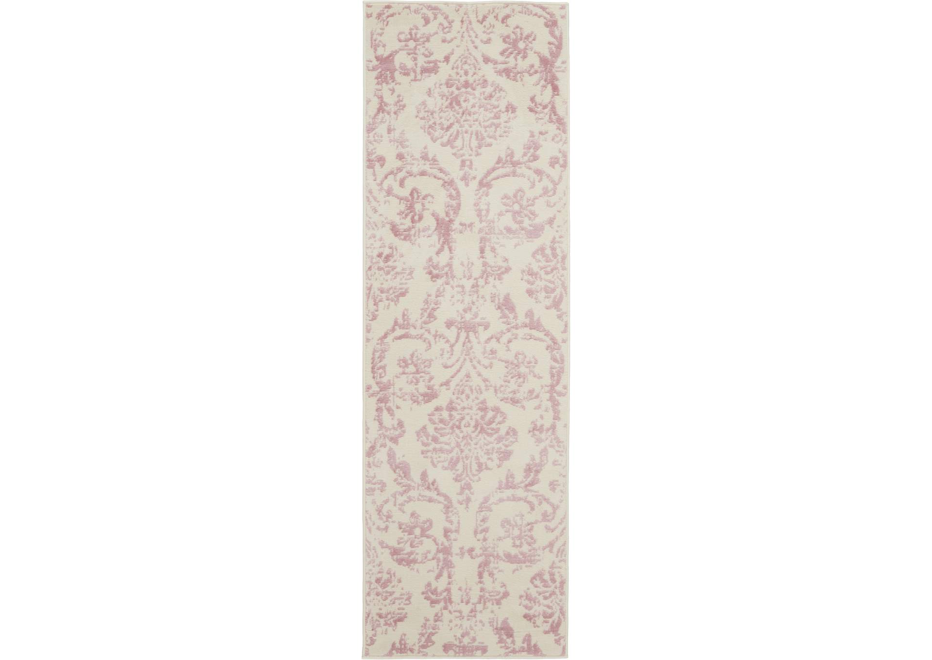 Nourison Jubilant JUB09 White and Pink 7' Runner Low-pile Hallway Rug,Nourison