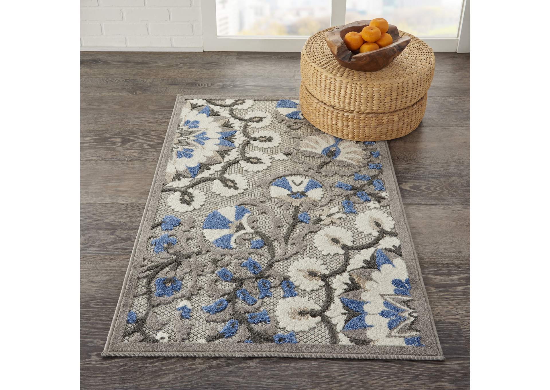 Nourison Aloha 3'x4' Grey Patio Area Rug,Nourison