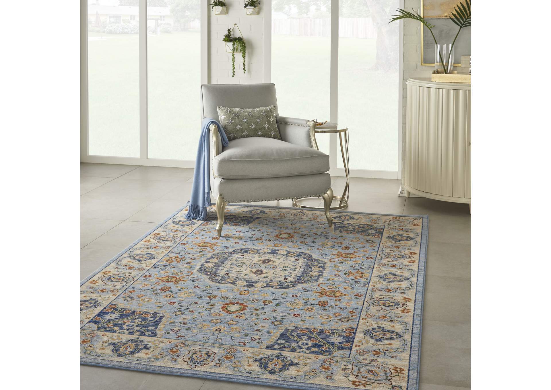 Nourison Majestic 6'x8' Light Blue Multicolor Persian Area Rug,Nourison
