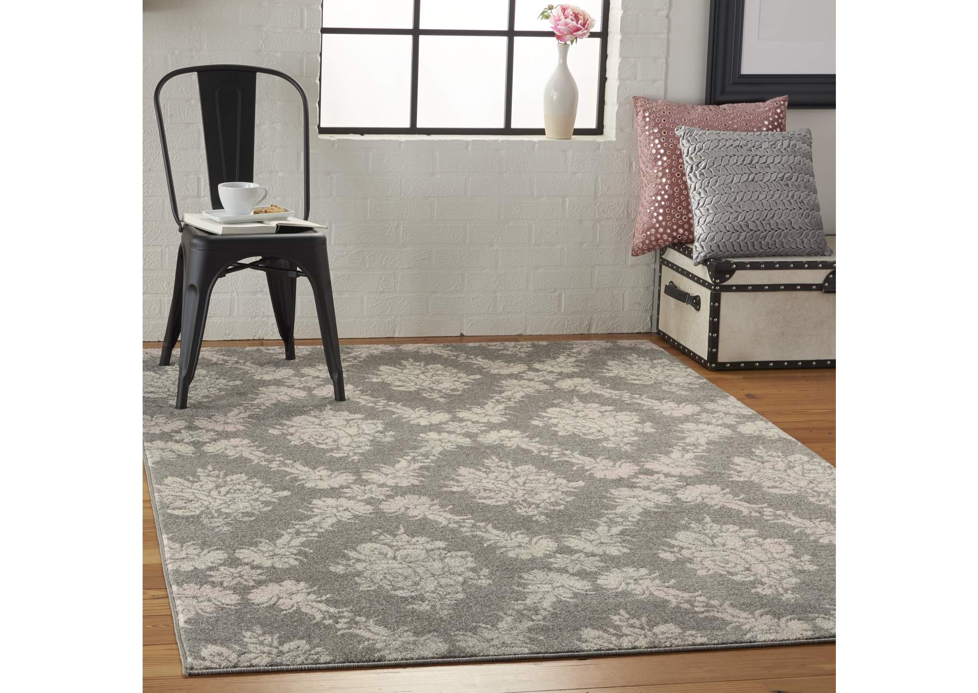Nourison Tranquil TRA09 Pink and Grey 5'x7' Vintage Area Rug,Nourison