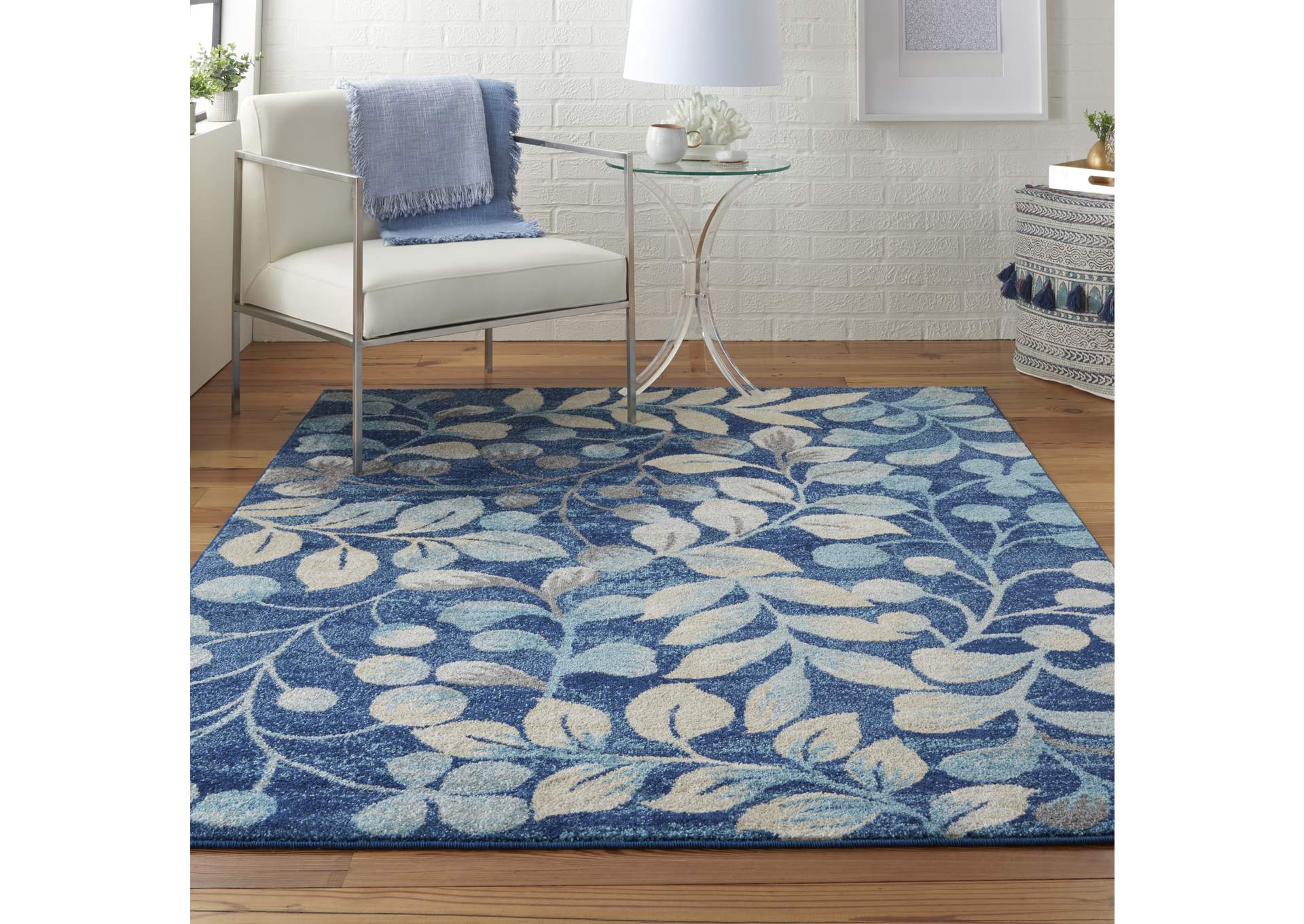Nourison Tranquil TRA03 Navy Blue 4'x6' Botanical Area Rug,Nourison