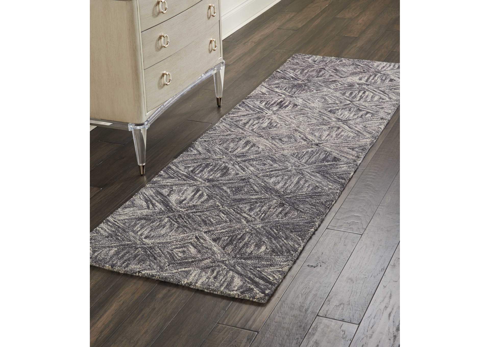 Nourison Linked Black 8' Runner Wool Hallway Rug,Nourison
