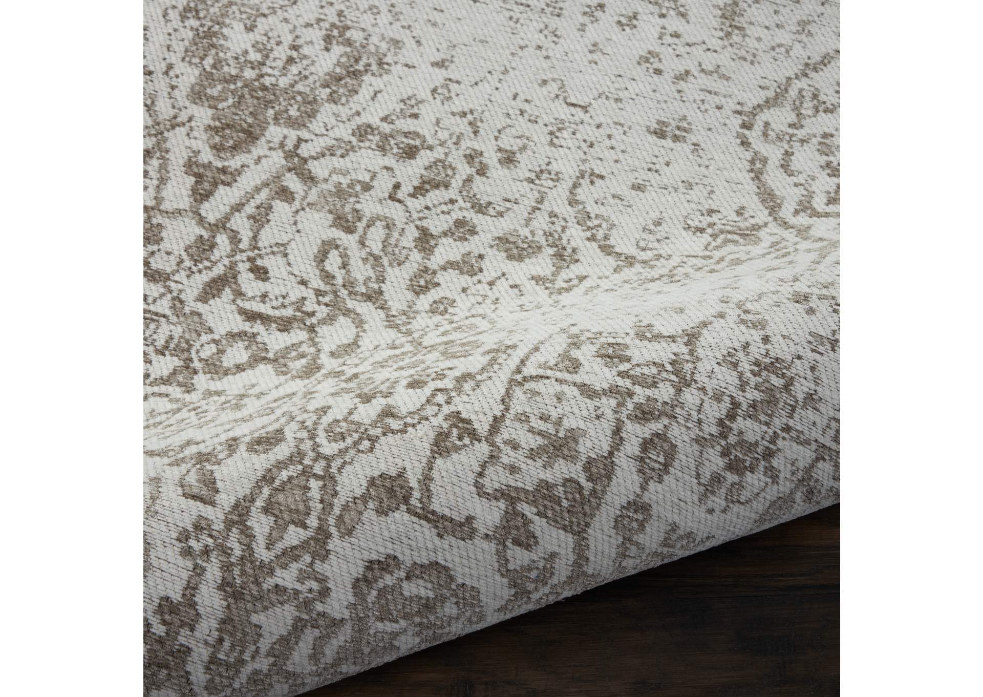 Nourison Damask DAS06 White 8' Runner Flat Hallway Rug,Nourison