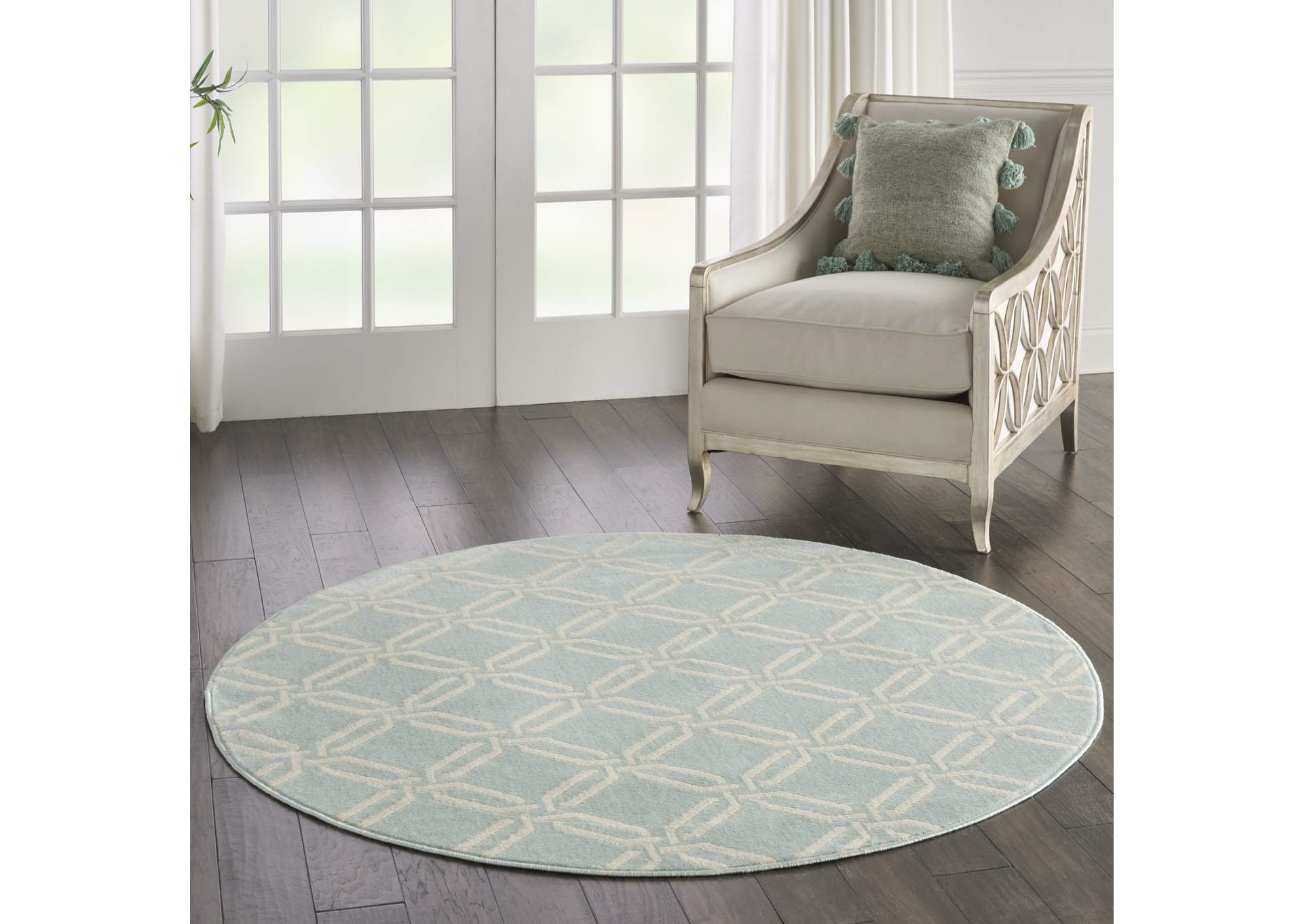 Nourison Jubilant JUB17 Aqua 5' Round Mid-century Area Rug,Nourison