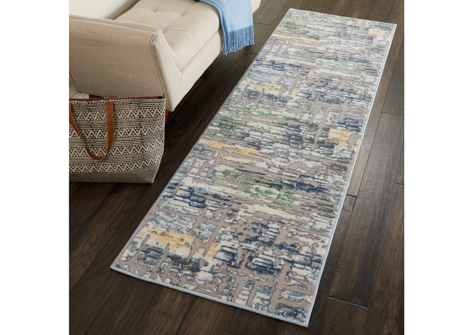 Nourison Urban Chic URC01 Grey Multicolor 7' Runner Hallway Rug,Nourison