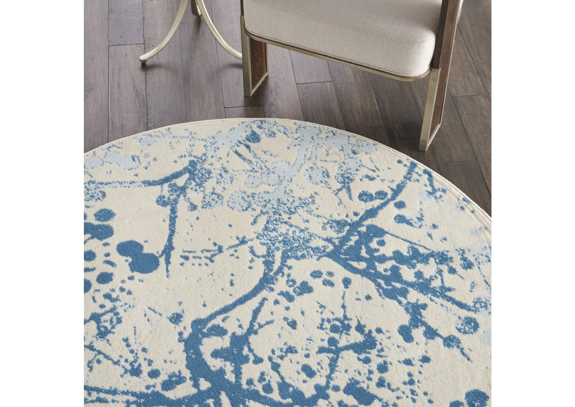 Nourison Jubilant JUB12 White and Blue 5' Round Contemporary Area Rug,Nourison