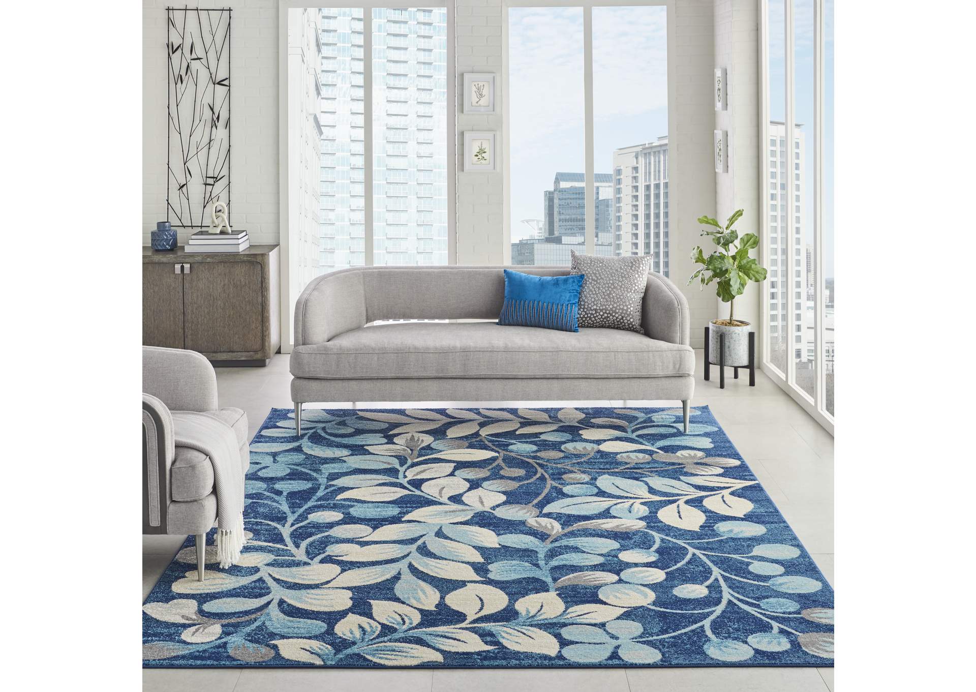 Nourison Tranquil TRA03 Navy Blue 8'x10' Large Rug,Nourison