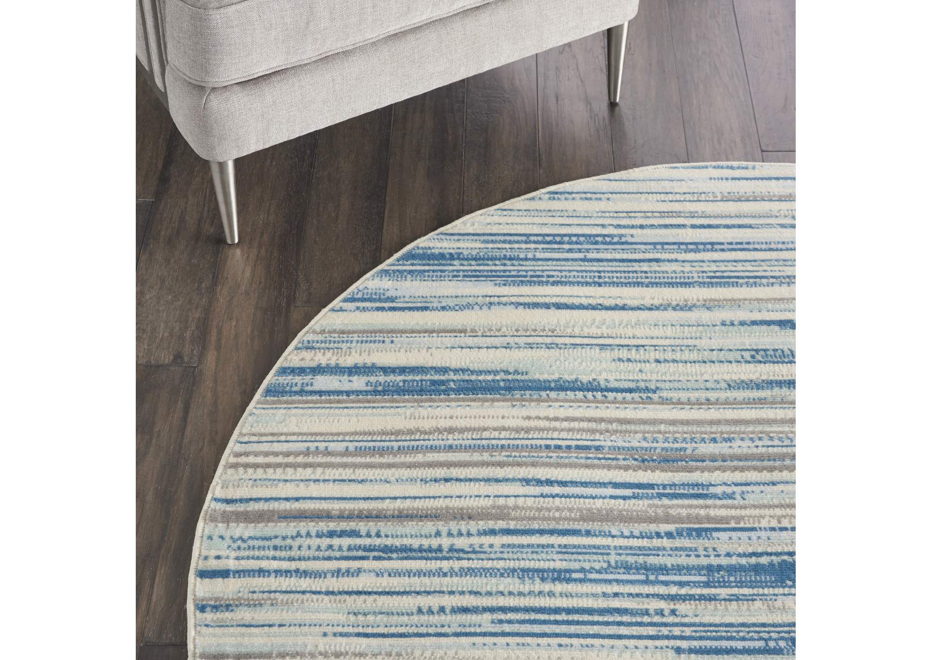 Nourison Jubilant JUB04 Teal Blue and White 5' Round Beach Area Rug,Nourison
