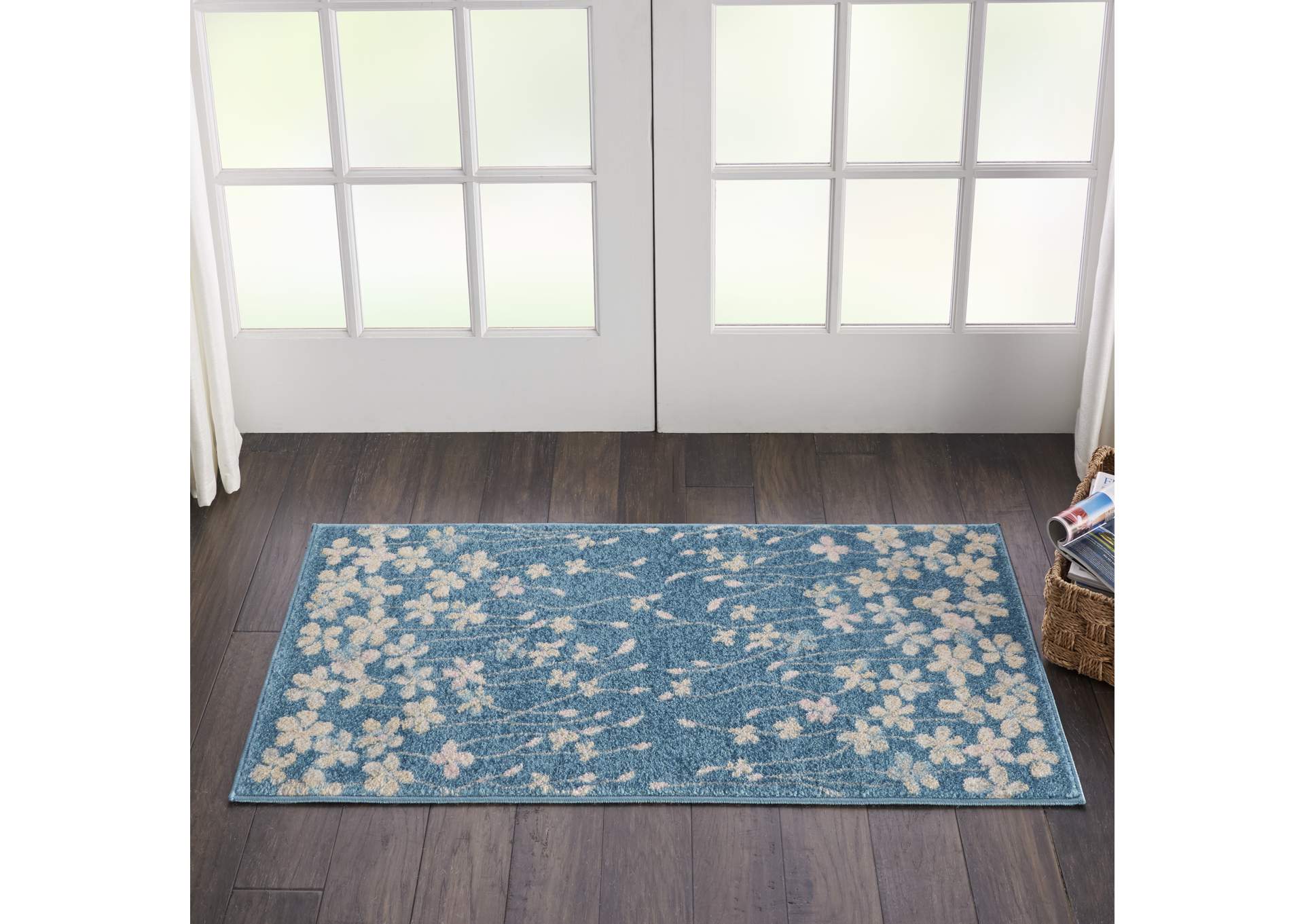 Nourison Tranquil 2'x4' Turquoise Blue Floral Small Rug,Nourison