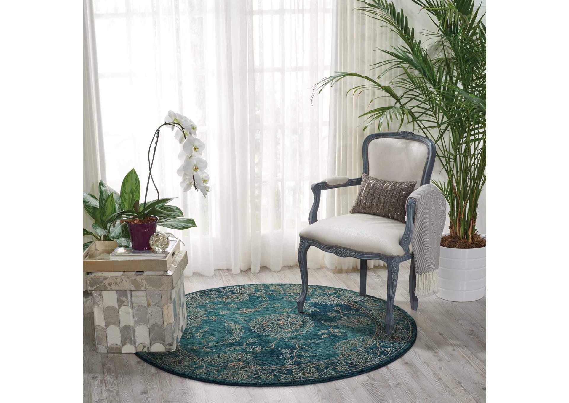 Nourison 2020 NR202 Teal 5' Round Area Rug,Nourison