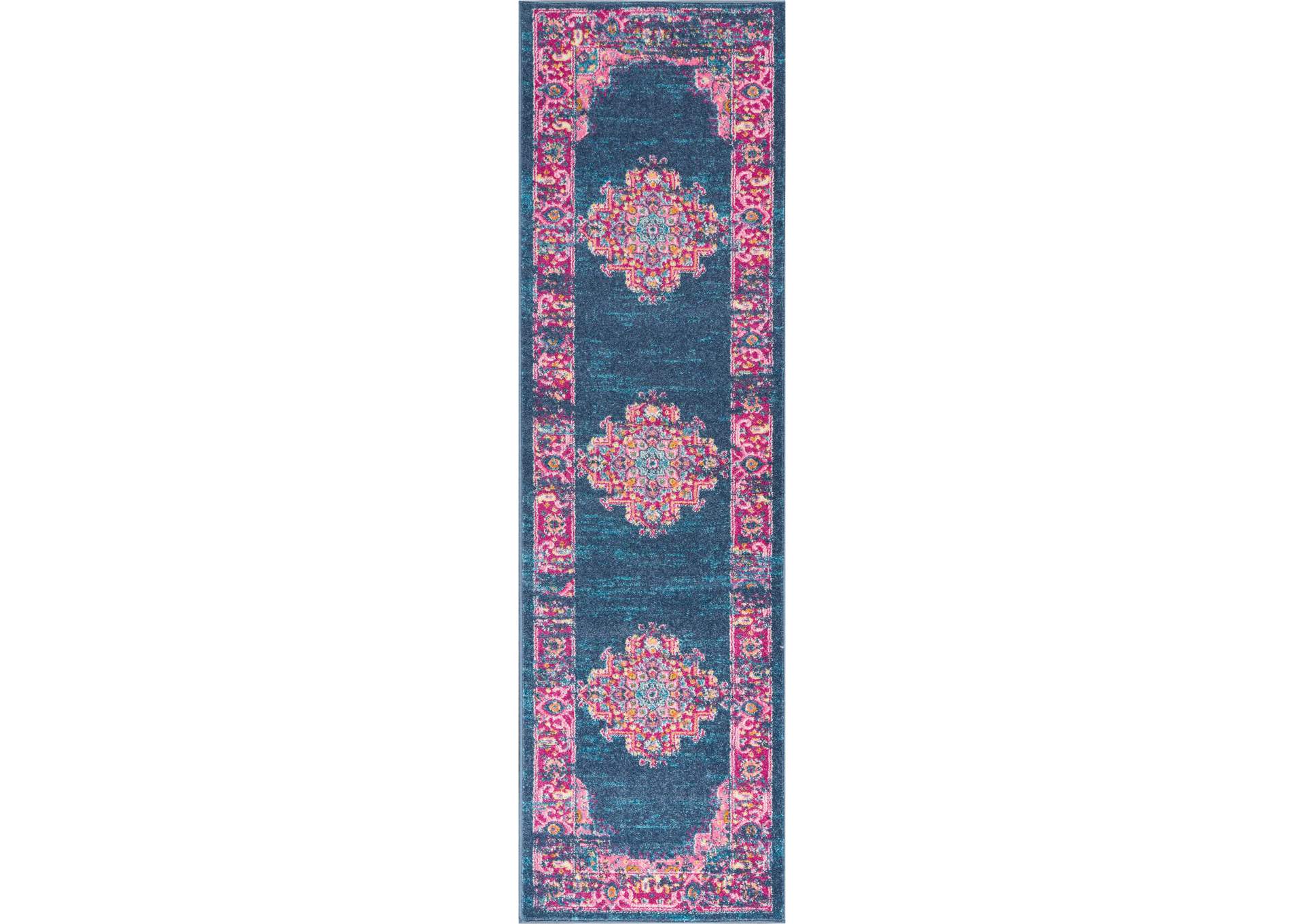 Nourison Passion PSN03 Blue and Pink 8' Runner Hallway Rug,Nourison