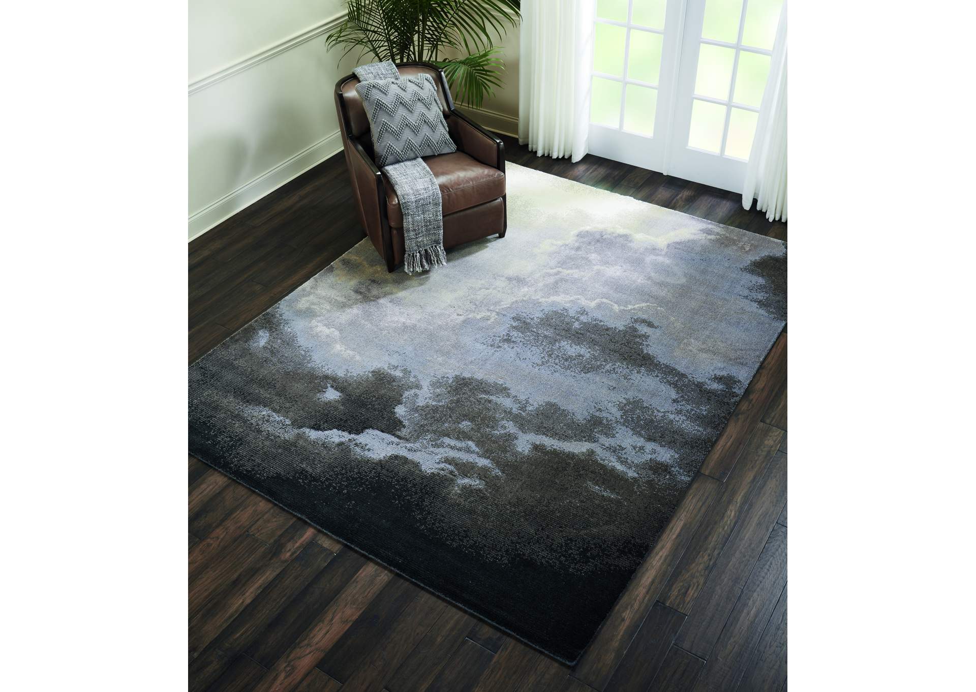 Nourison Twilight TWI18 Black and Grey 8'x10' Large Rug,Nourison