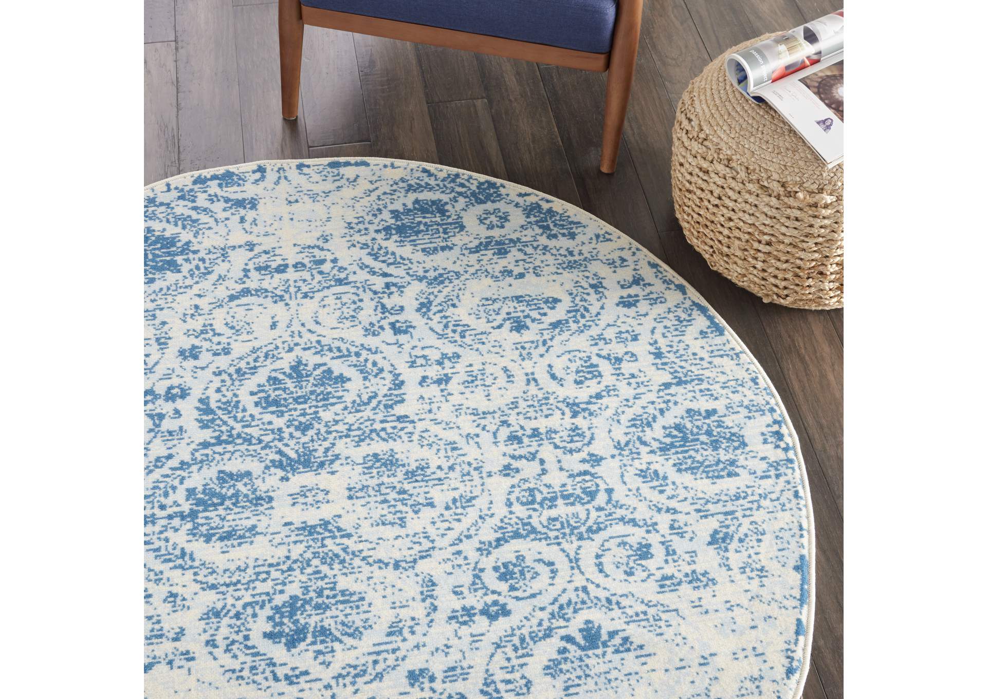 Nourison Jubilant JUB05 Teal Blue 5' Round Vintage Area Rug,Nourison