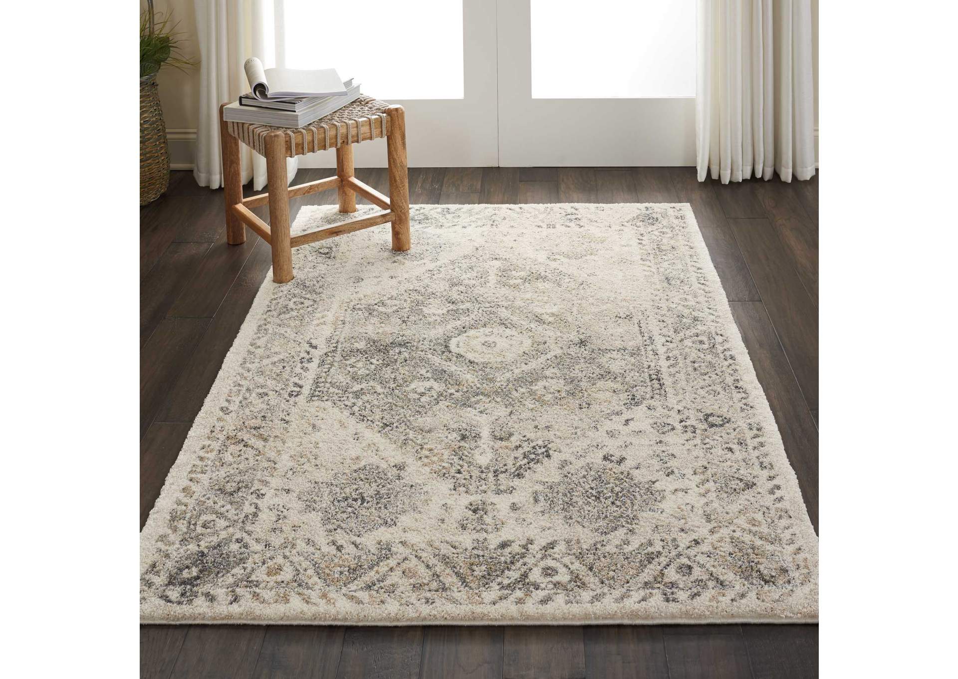 Nourison Fusion FSS11 Grey 4'x6' Farmhouse Area Rug,Nourison