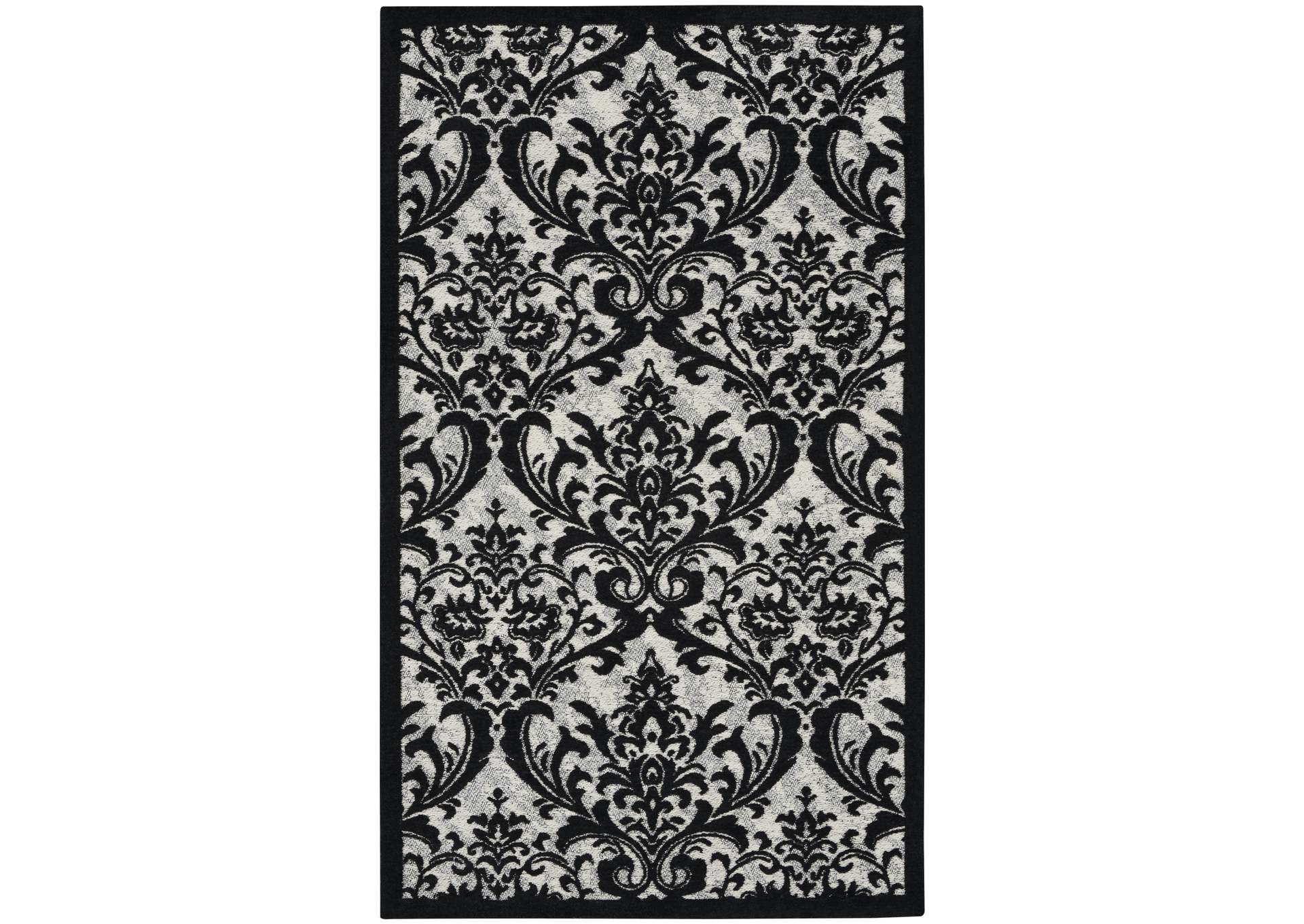 Nourison Damask 2' X 4' Black and White Vintage Area Rug,Nourison
