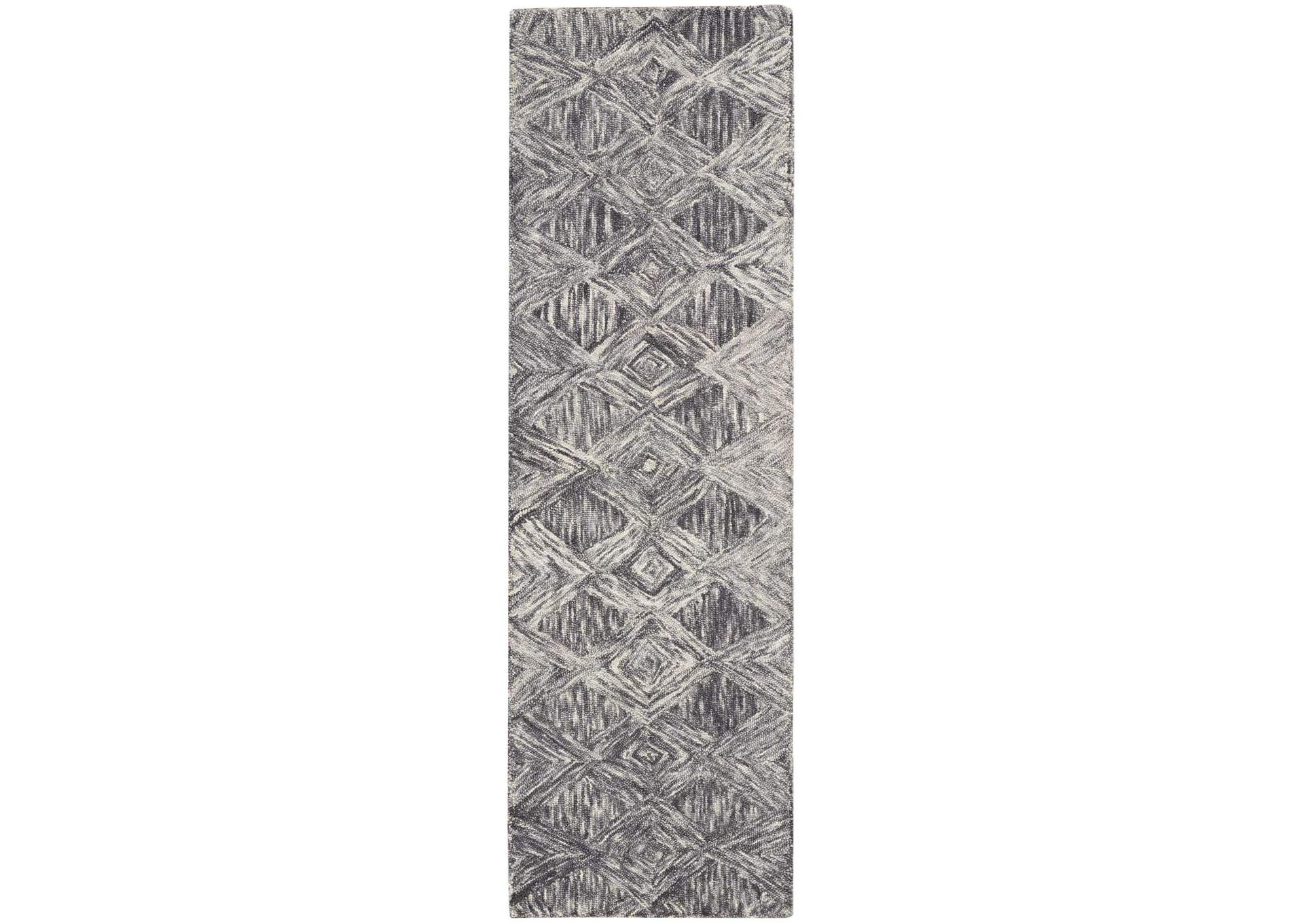 Nourison Linked Black 8' Runner Wool Hallway Rug,Nourison
