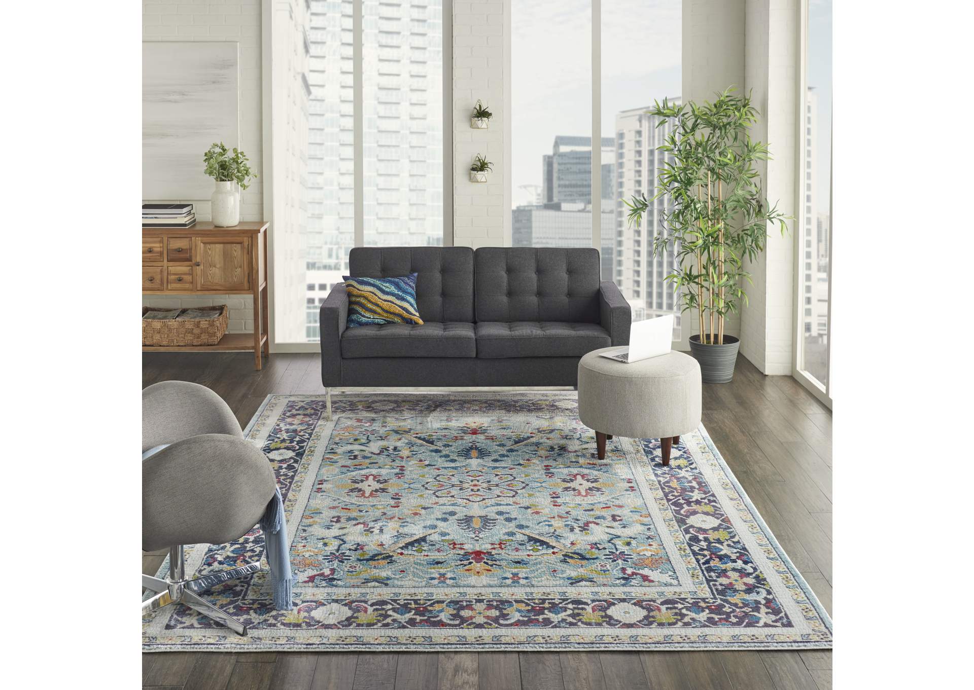 Nourison Ankara Global ANR14 Light Blue Multicolor 8'x10' Large Textured Rug,Nourison