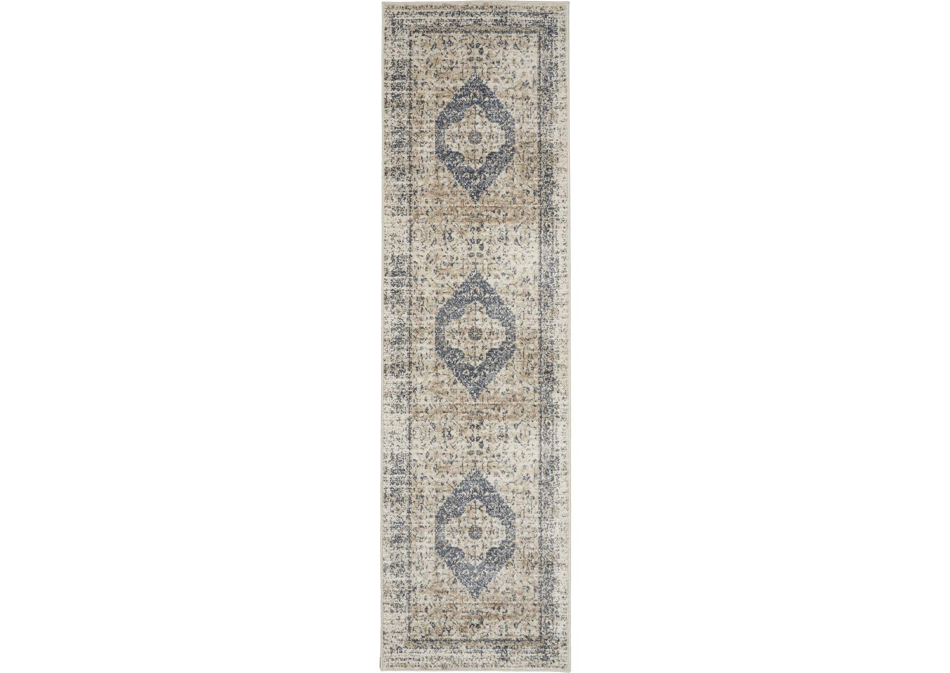 Malta by kathy ireland Home MAI11 Ivory/Blue 8' Runner Area Rug,Nourison