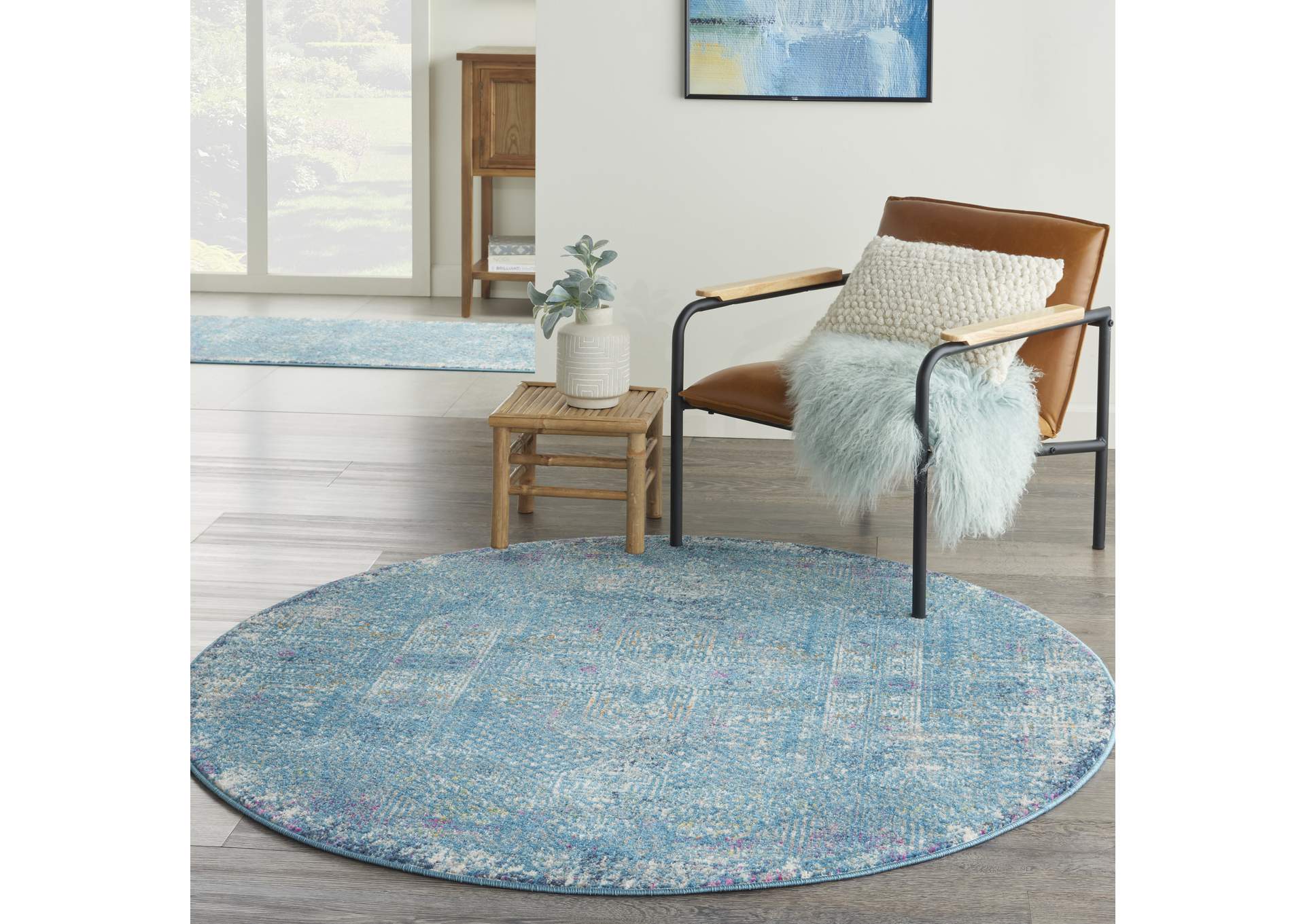 Nourison Passion 4' Round Blue Area Rug,Nourison