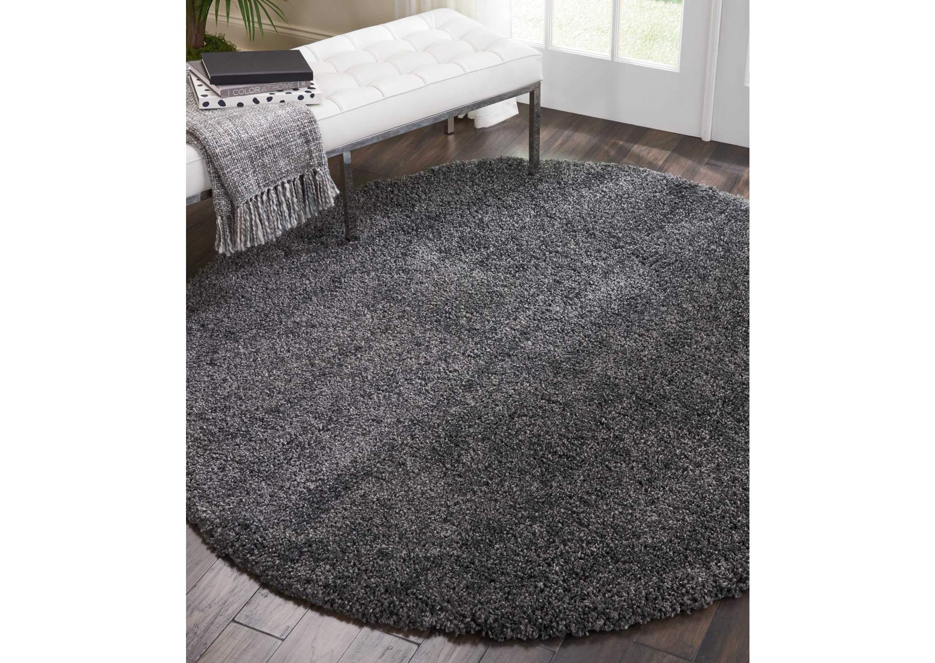 Nourison Malibu Shag MSG01 Charcoal 4' Round Area Rug,Nourison