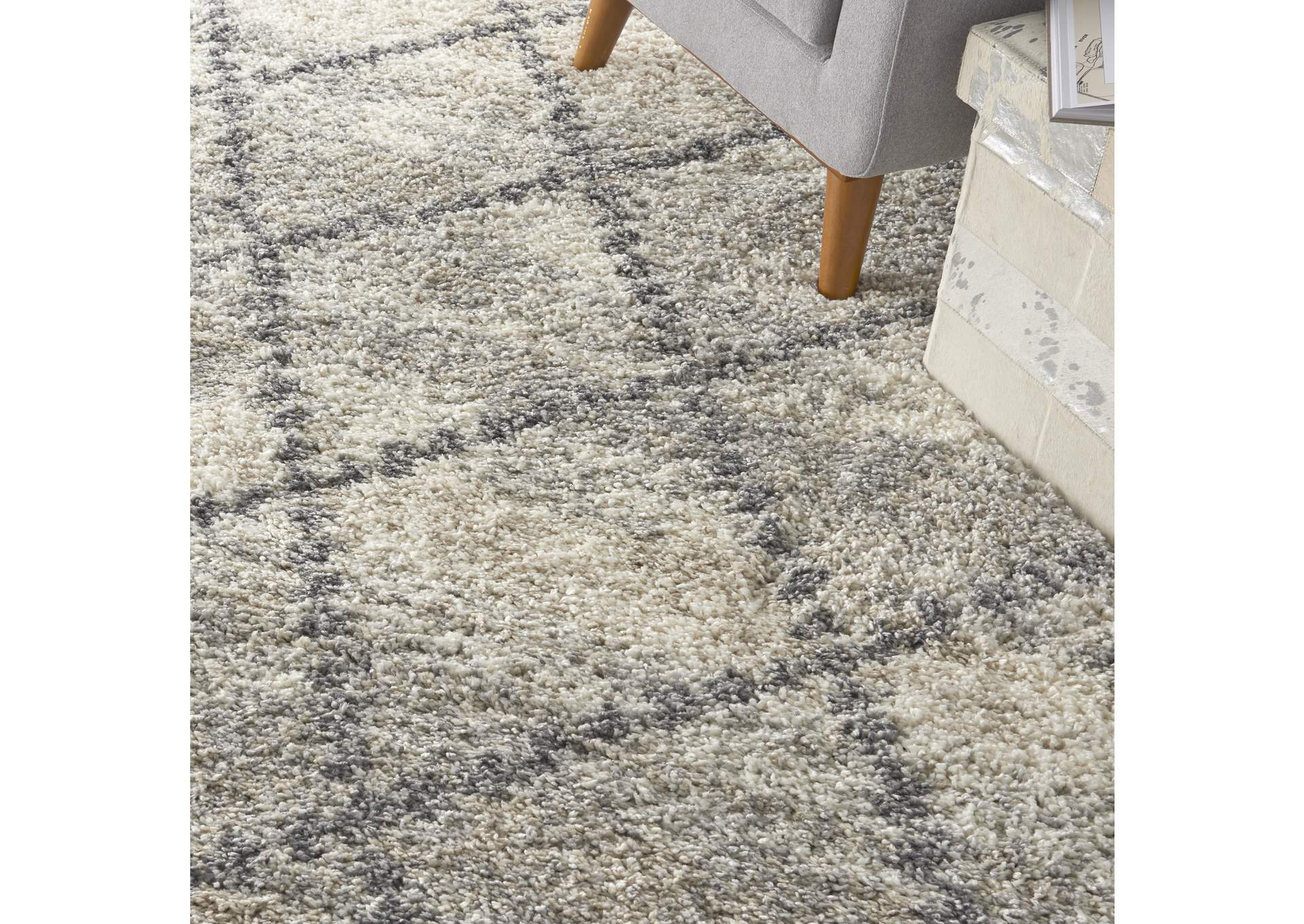 Nourison Oslo Shag OSL01 8'x11' Large Ivory and Grey Scandinavian Shag Rug,Nourison