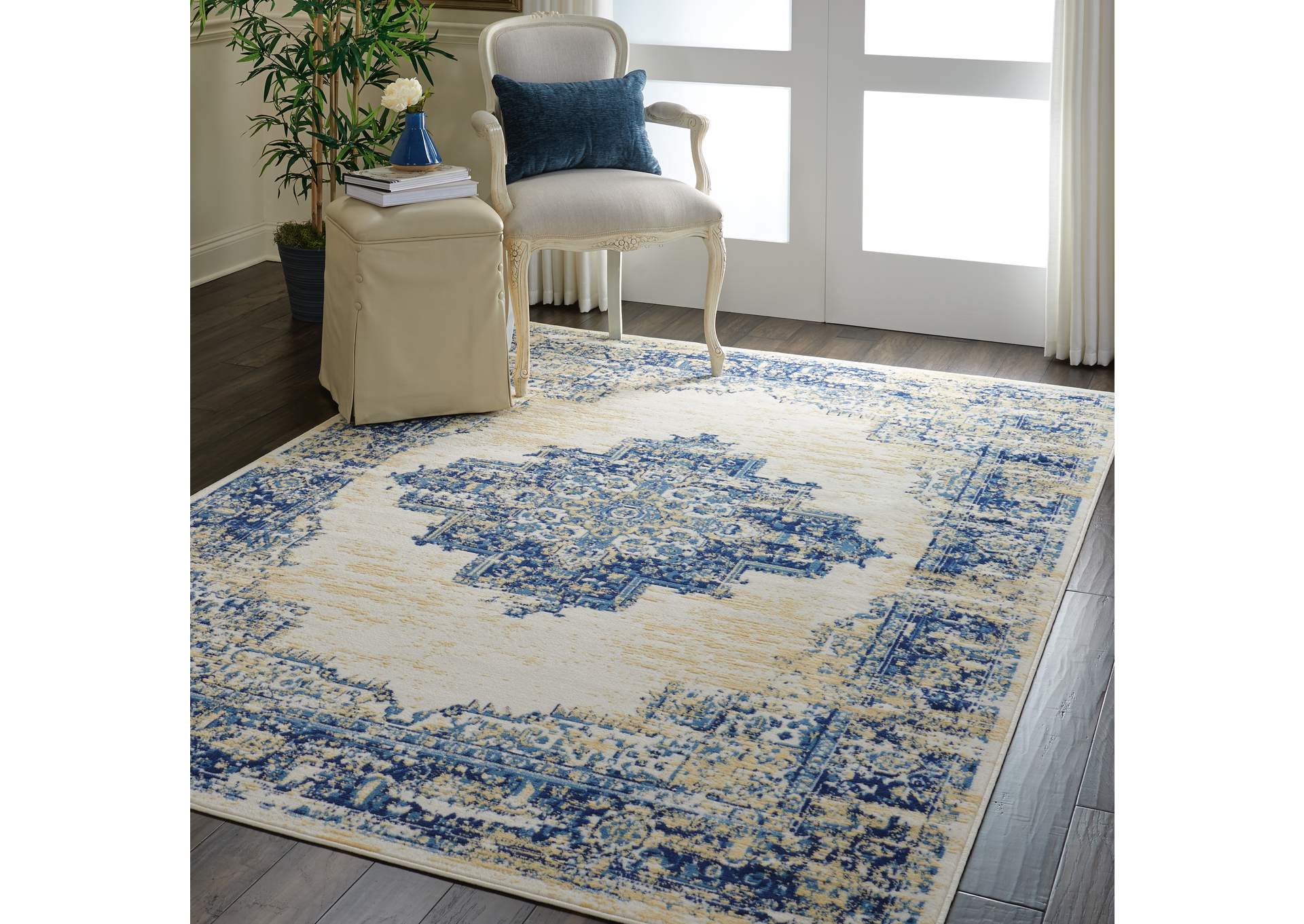 Nourison Grafix GRF14 White and Blue 6'x9' Area Rug,Nourison