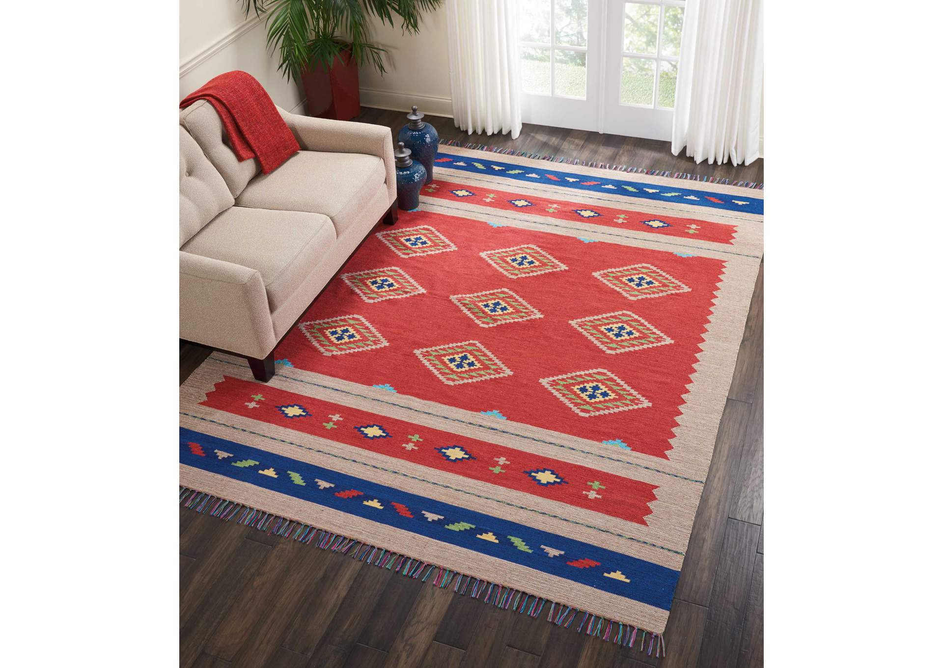 Nourison Baja BAJ02 Red and Black 8'x10' Large Flat Weave Rug,Nourison