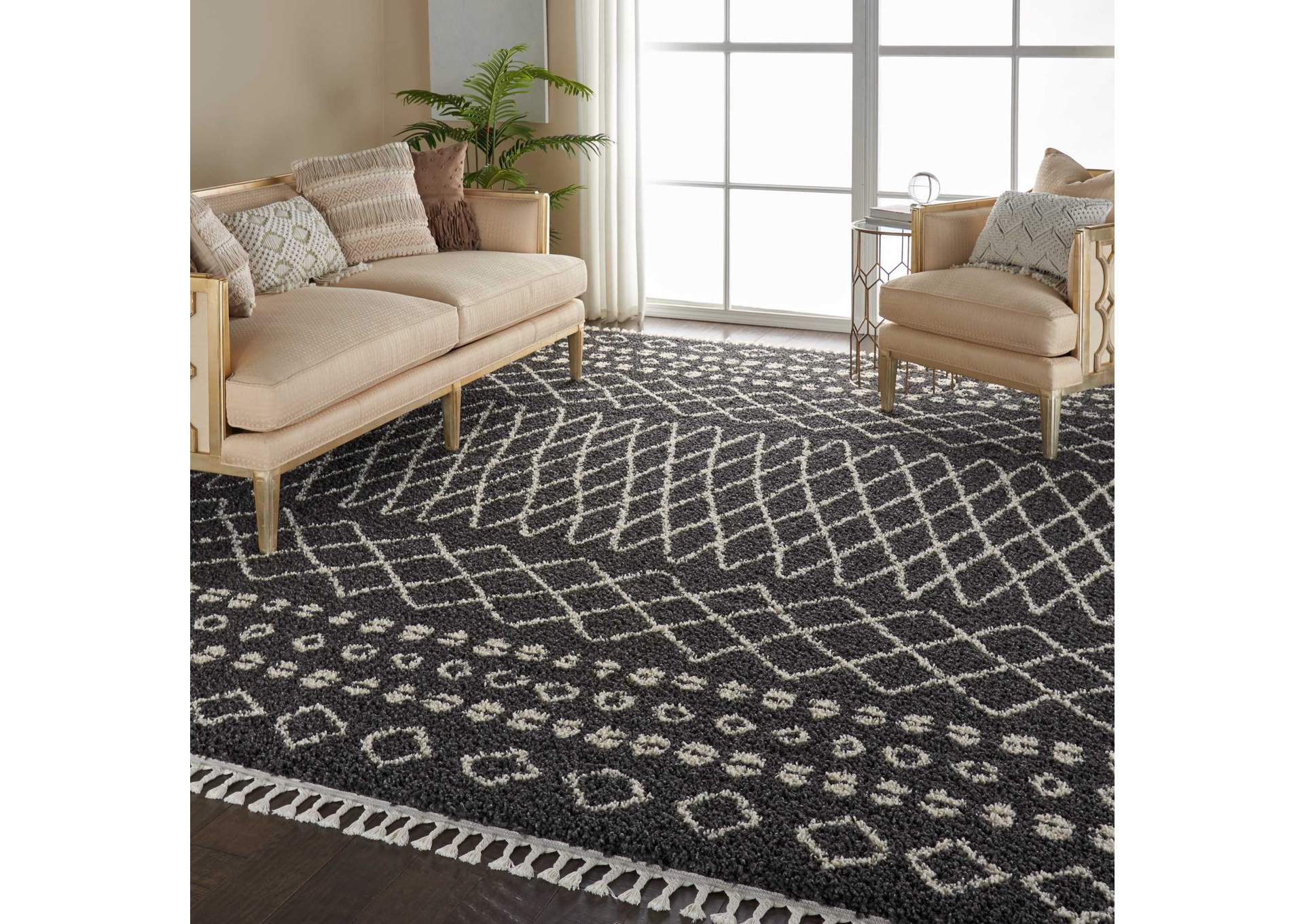 Nourison Moroccan Shag MRS02 Black 8'x11' Oversized Rug,Nourison