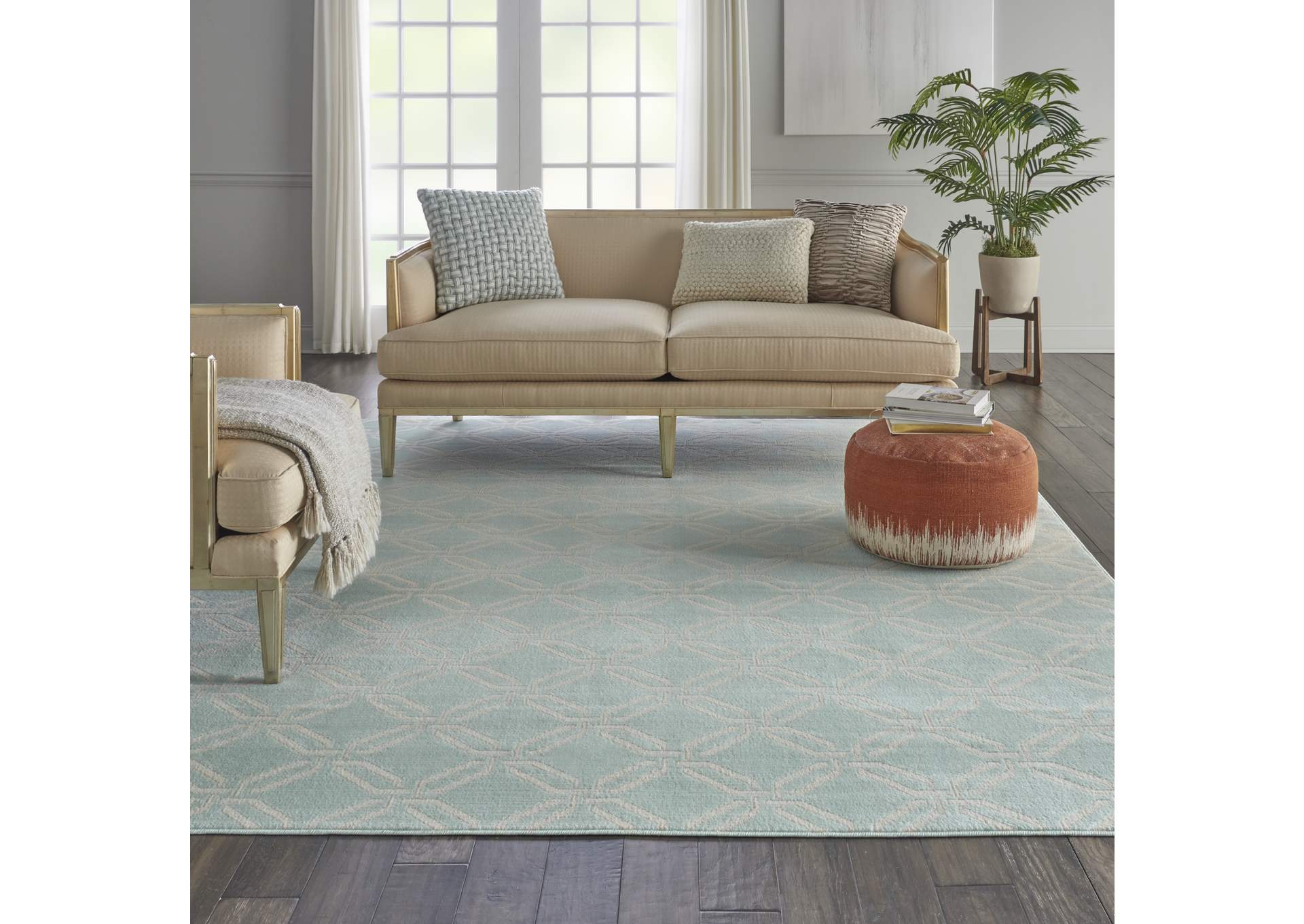 Nourison Jubilant JUB17 Aqua 8'x10' Large Low-pile Rug,Nourison
