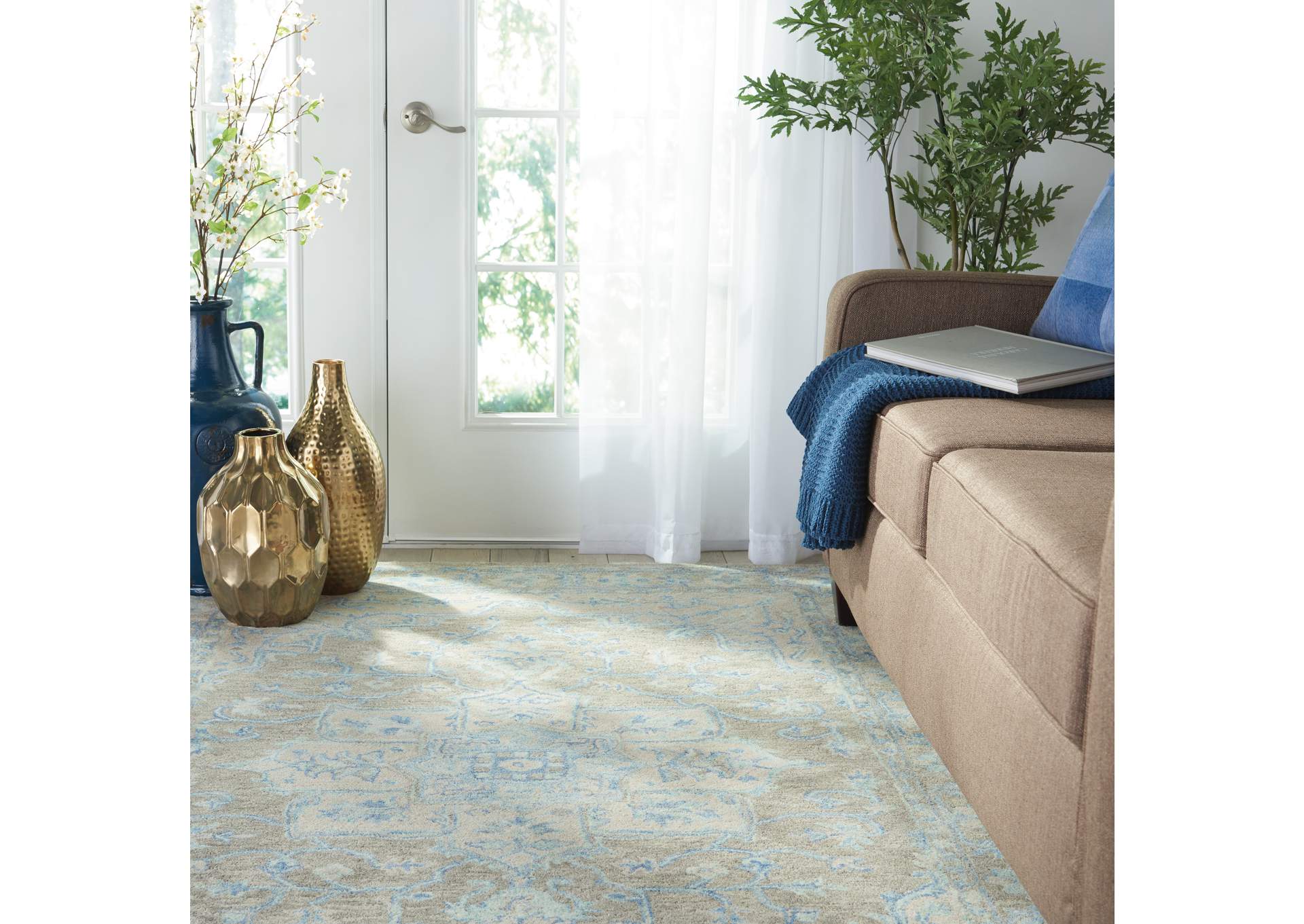 Nourison Jazmine JAZ01 Grey and Blue 5'x8' Vintage Area Rug,Nourison