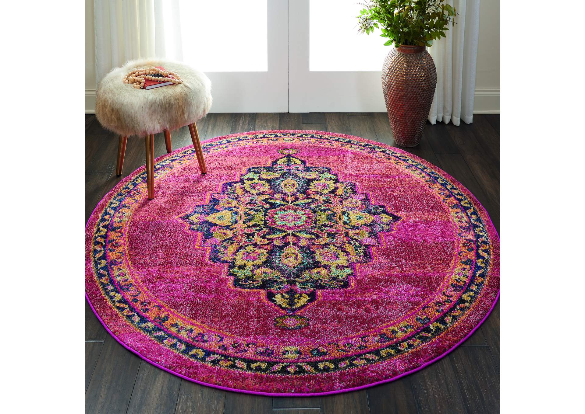 Nourison Passionate PST01 Pink Multicolor 5' Round Boho Area Rug,Nourison