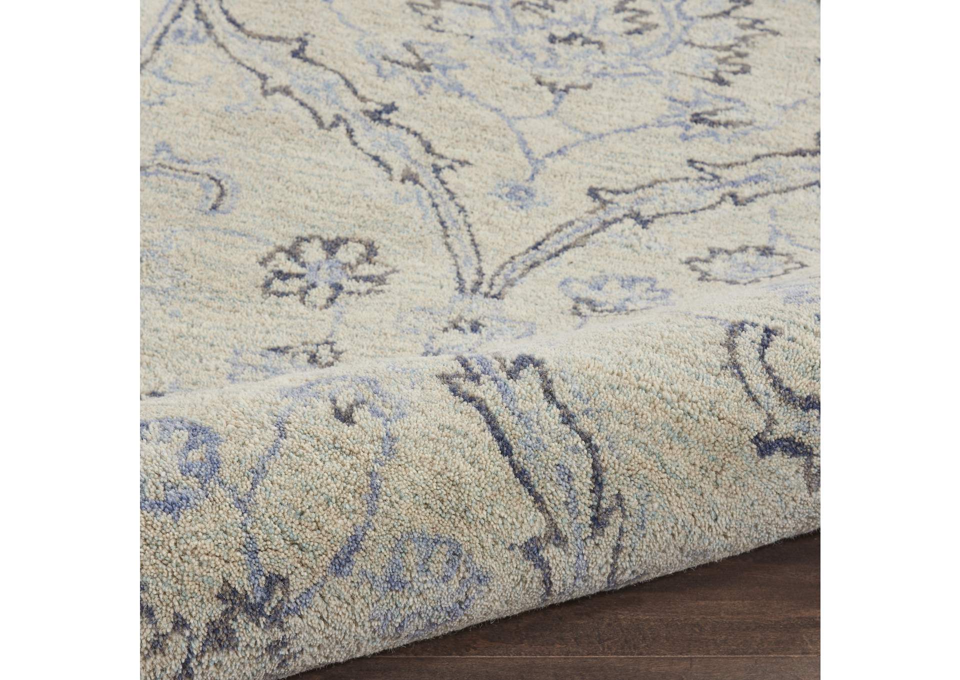 Nourison Jazmine JAZ03 Ivory and Blue 10' Runner Wool Hallway Rug,Nourison