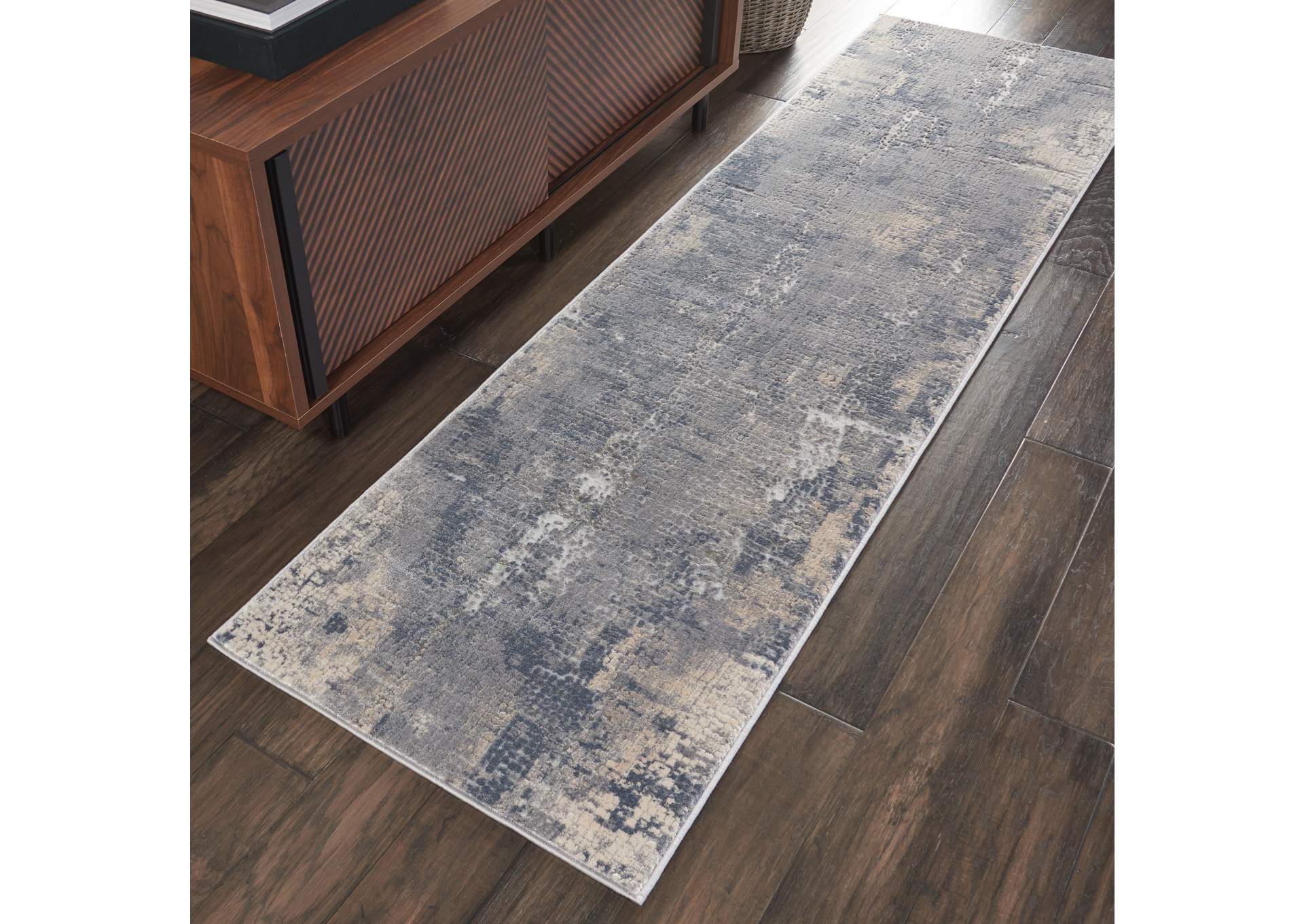Nourison Rustic Textures RUS06 Grey and Beige 8' Runner Hallway Rug,Nourison