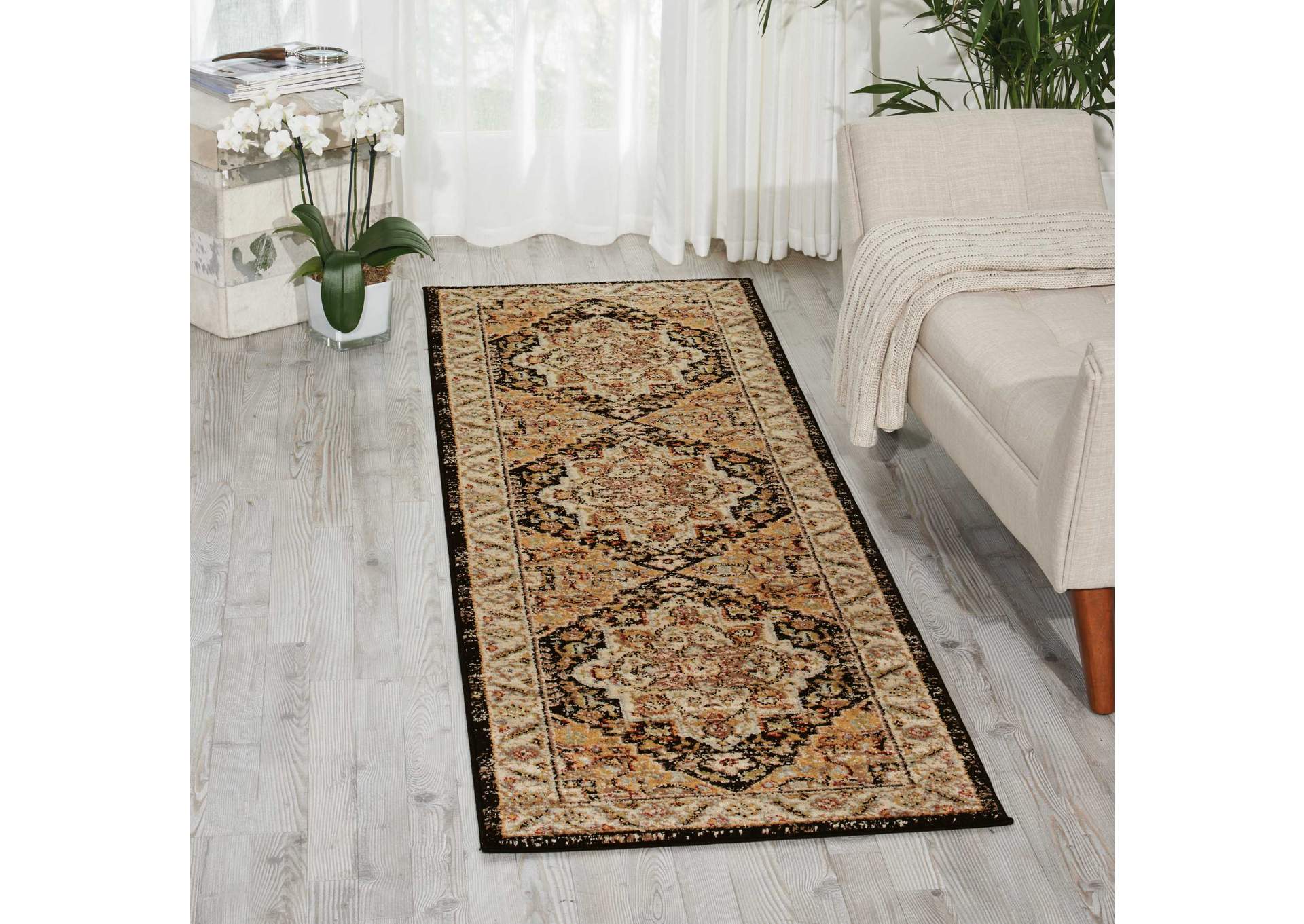 Nourison Delano DEL05 Black 8' Runner Hallway Rug,Nourison