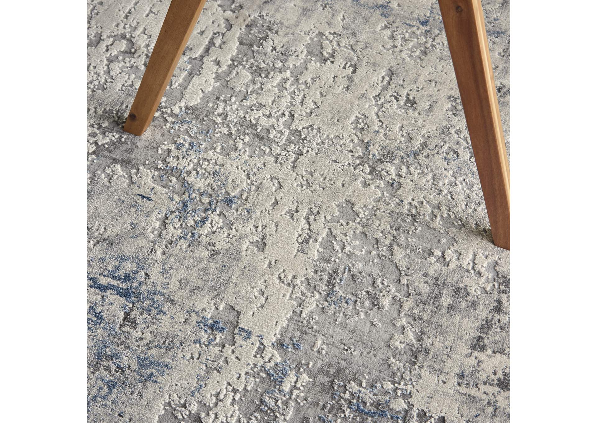 Nourison Rustic Textures RUS07 Slate Blue and Ivory 4'x6' Abstract Area Rug,Nourison