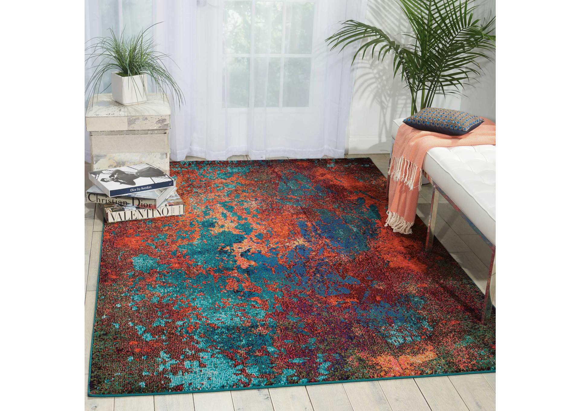 Nourison Celestial CES08 Blue and Red 5'x7' Colorful Area Rug,Nourison