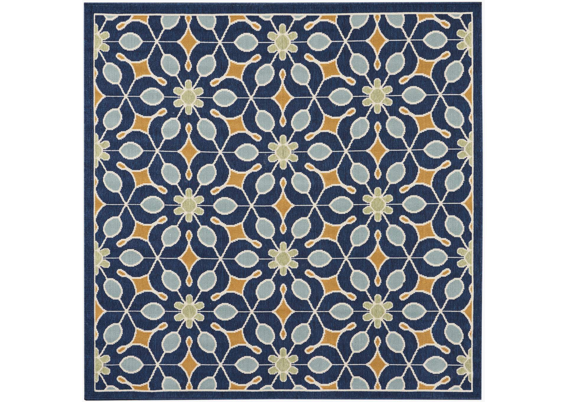 Nourison Caribbean CRB07 Dark Blue 5' Square Area Rug,Nourison