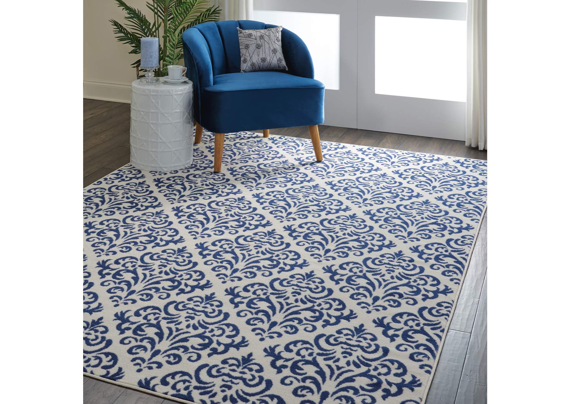 Nourison Grafix GRF06 Navy Blue and White 6'x9' Area Rug,Nourison