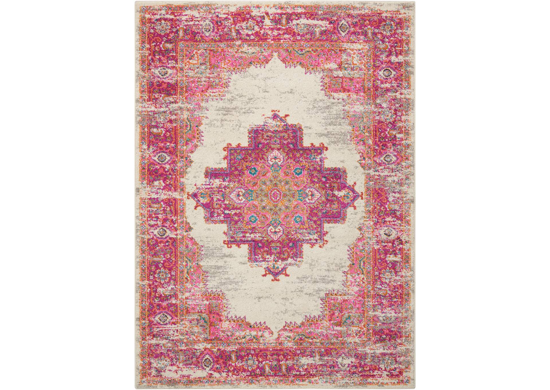 Nourison Passion PSN03 Pink and White 5'x7' Vintage Area Rug,Nourison