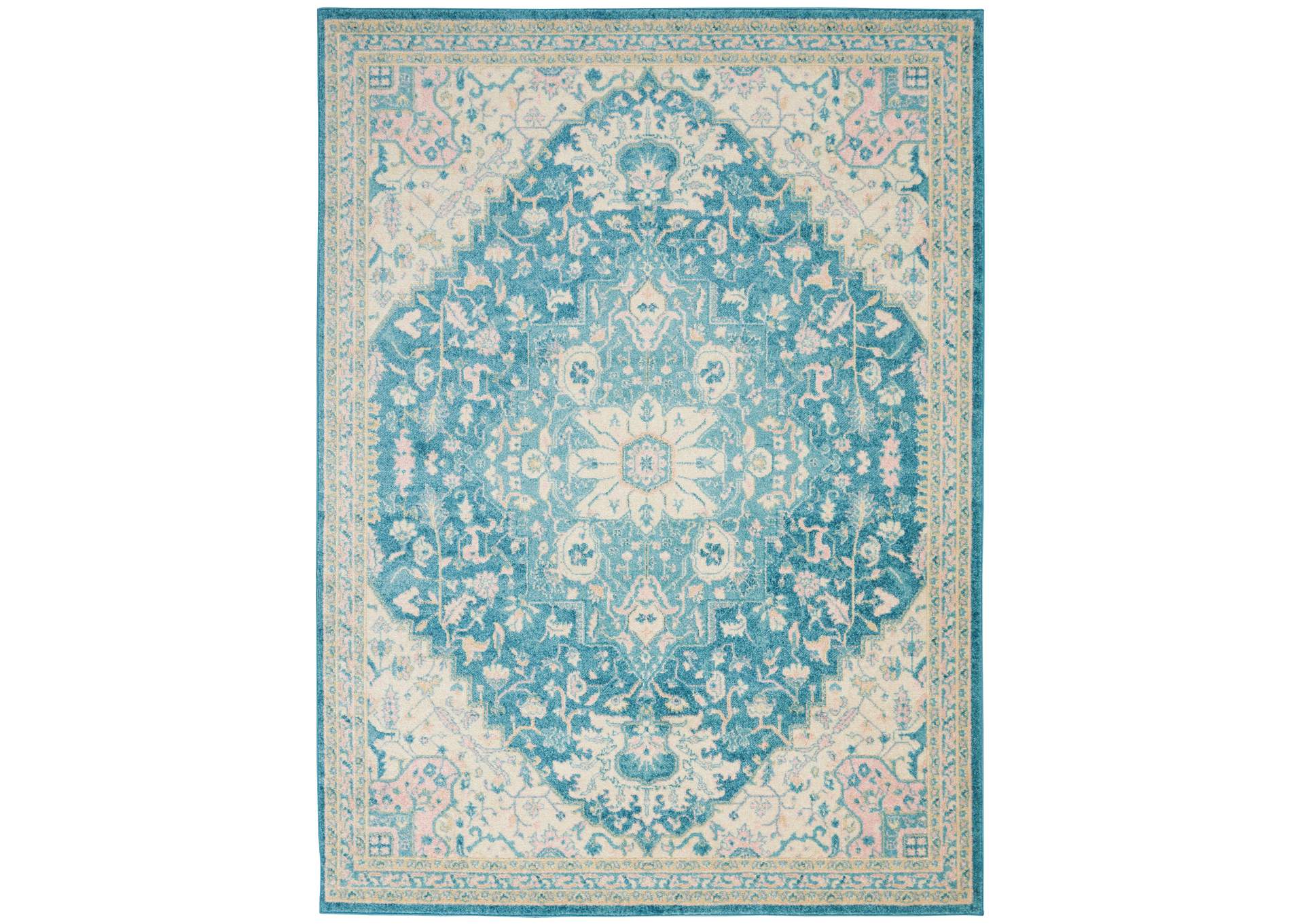 Nourison Tranquil TRA07 Turquoise Blue and White 6'x9' Oushak Area Rug,Nourison